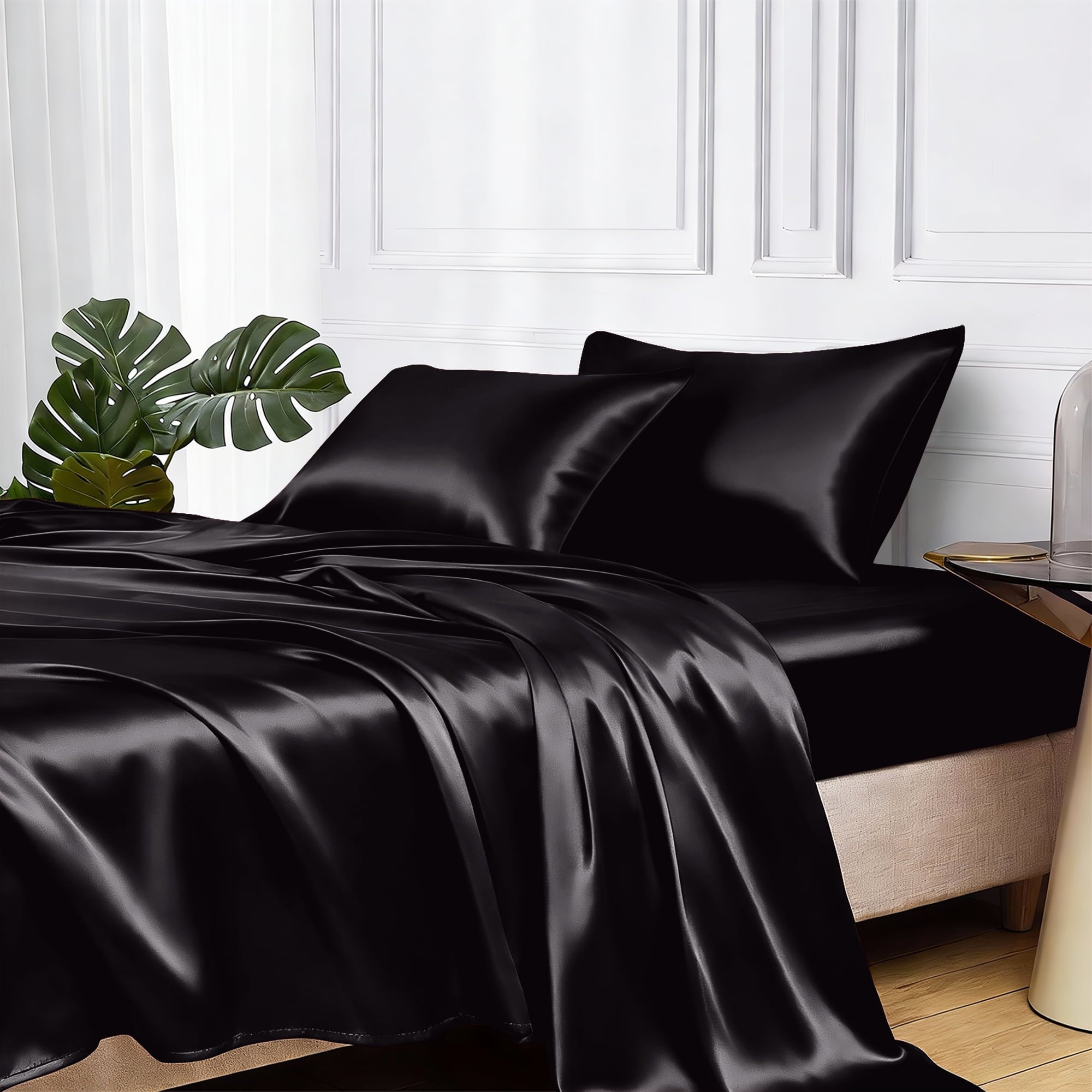 Cooling Sateen Set Queen 4 Pcs, Silky Elegant Luxurious Queen Size Bed s, with Flat , Deep Pocket Fitted for Mattress and Matching P... - Cooling Hotel Quality Bedding Sheets and Pillowcases - Default Title