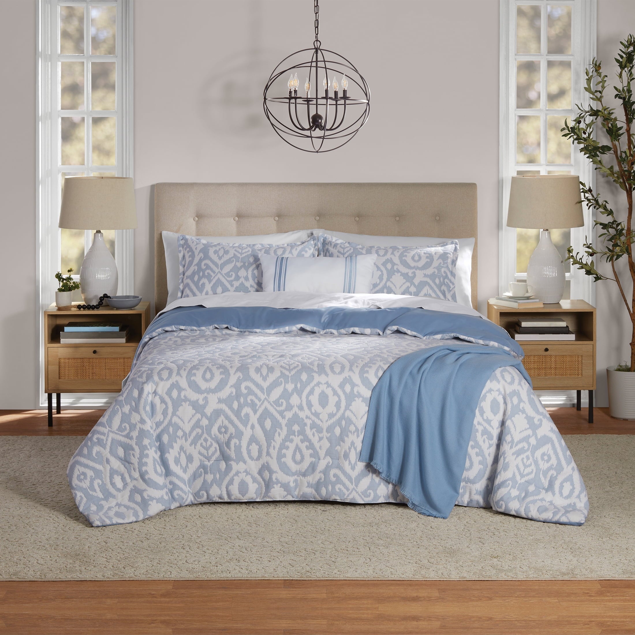 Fluffy Down Alternative Full/Queen Comforter Set, All-Season, 5-Piece, Blue Matelasse Ikat - All-Season Down Alternative Comforter Insert - Default Title