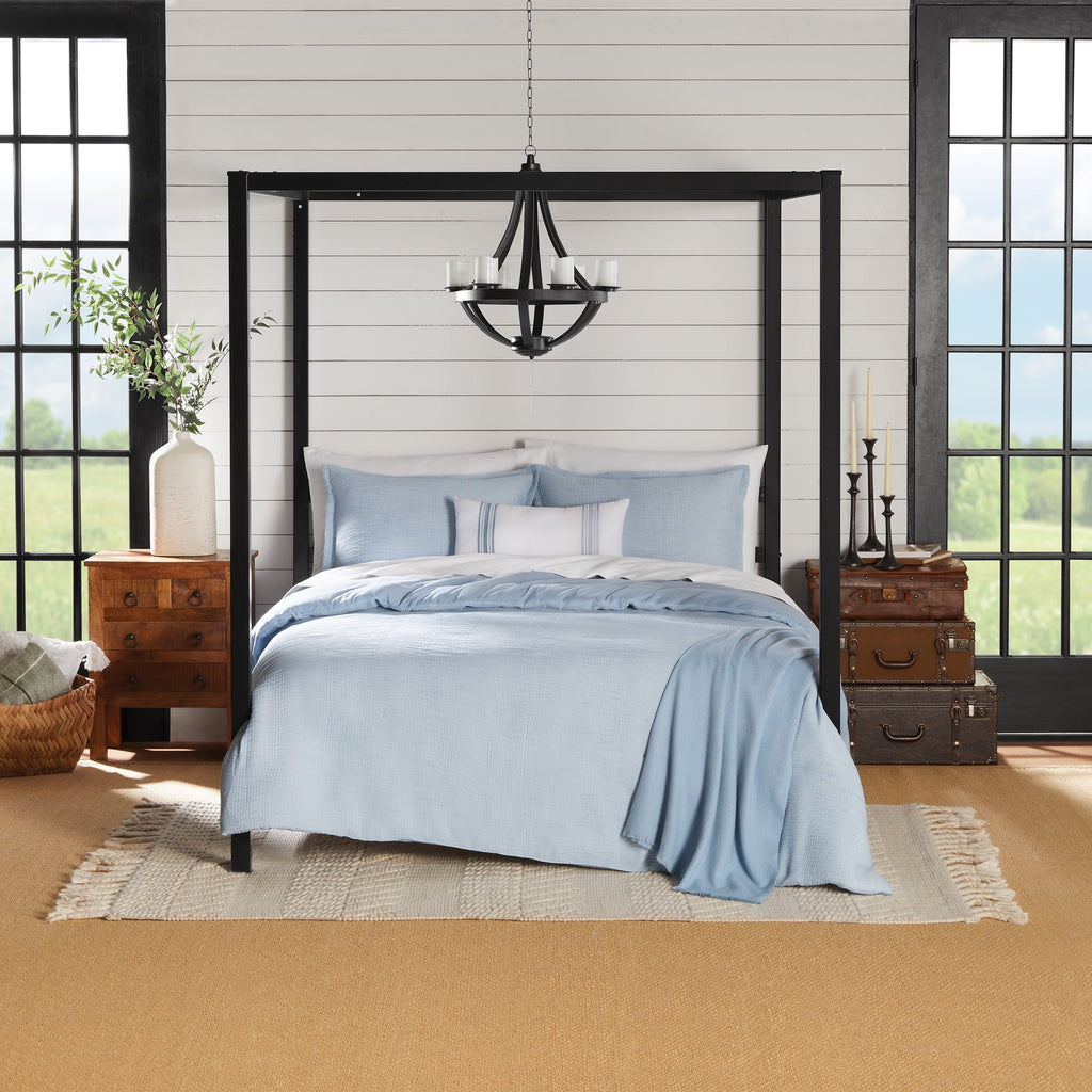 Luxurious Quilted Full/Queen Comforter Set, All-Season, 5-Piece, Blue Matelasse Tonal Stripe - Cloud-Like Soft Lightweight Bed Comforter - Default Title