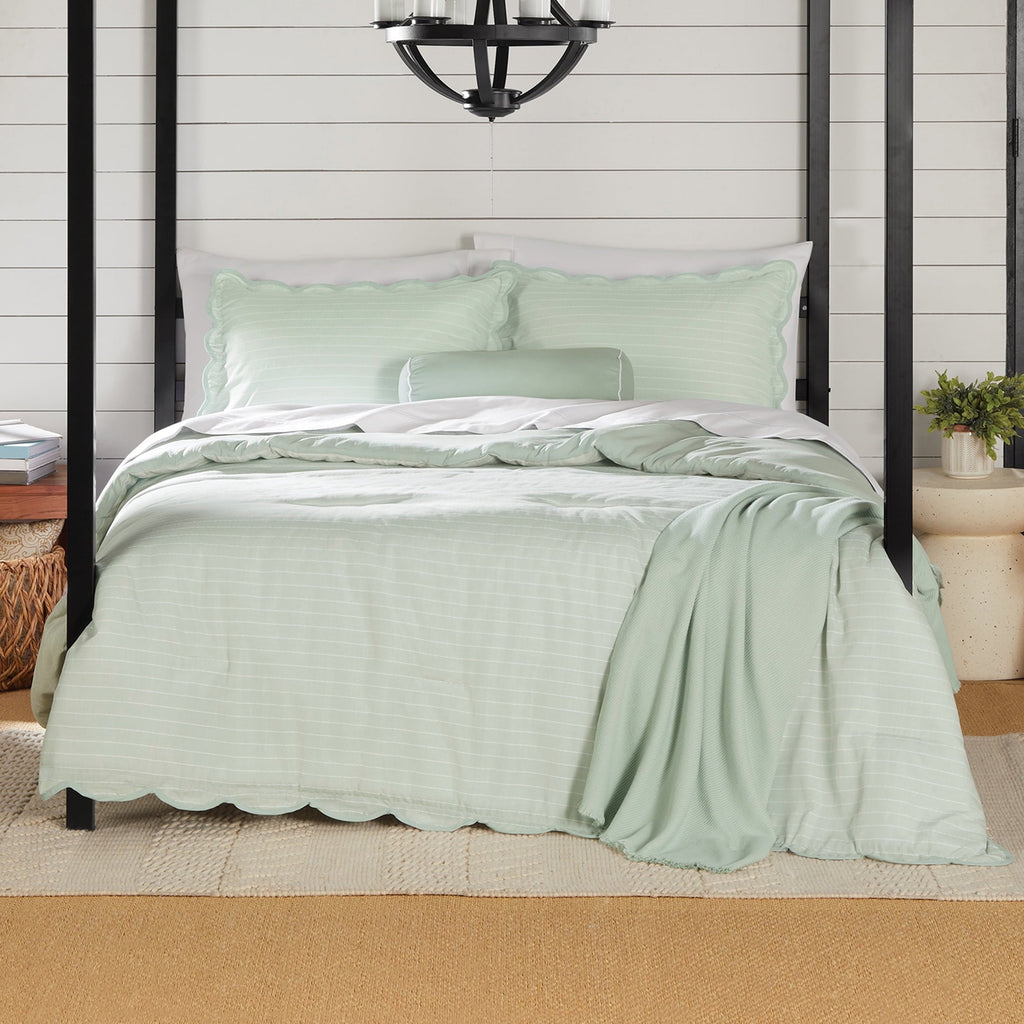 Hypoallergenic Cloud Full/Queen Comforter Set, All-Season, 5-Piece, Sage Pick Stitch Scallop - All-Season Down Alternative Comforter Insert - Default Title