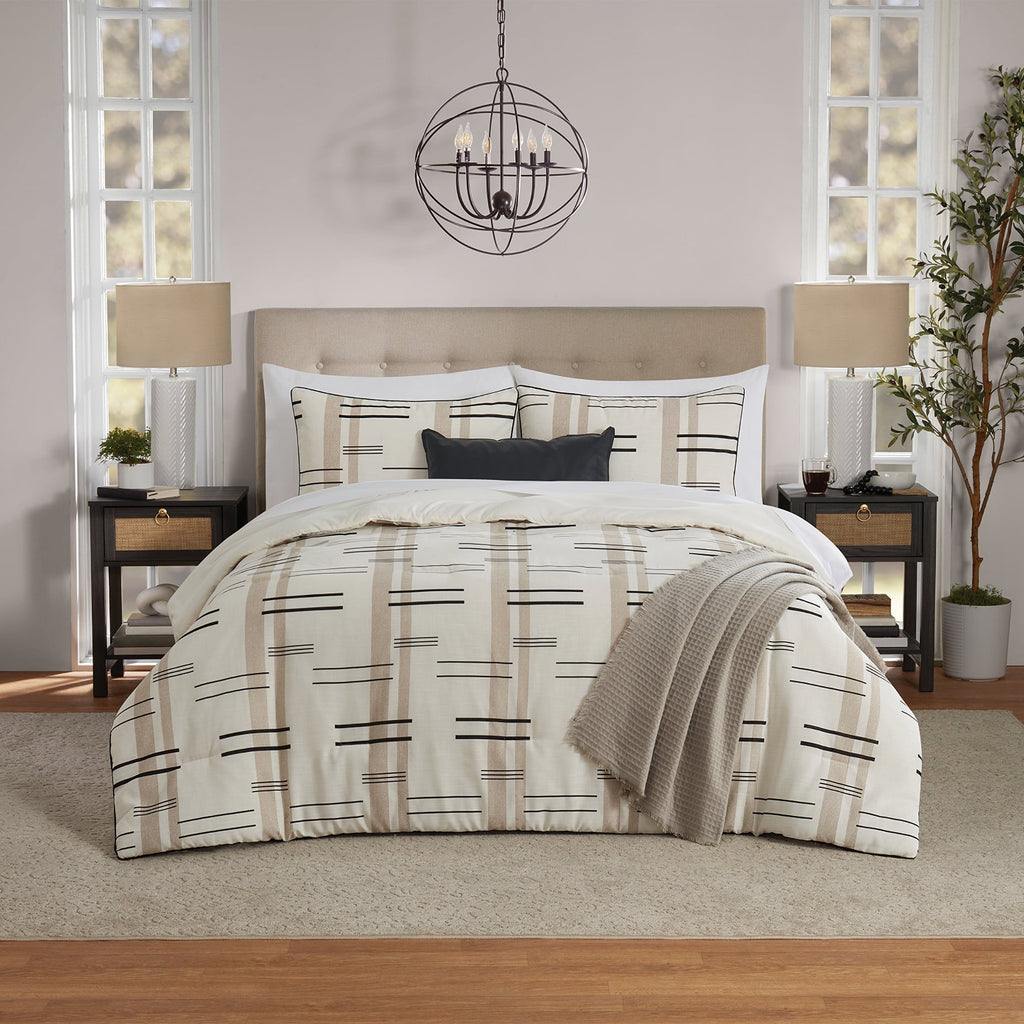 Hypoallergenic Cloud Full/Queen Comforter Set, All-Season, 5-Piece, Tan Modern - Luxurious Quilted Duvet Cover Set - Default Title