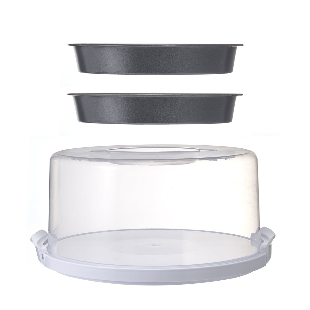 Innovative 12 inch Clear Cake Carrier with 2pk 9 inch Gray Round Pans, Carbon Steel - Multi-Functional Manual Food Chopper & Slicer - Default Title