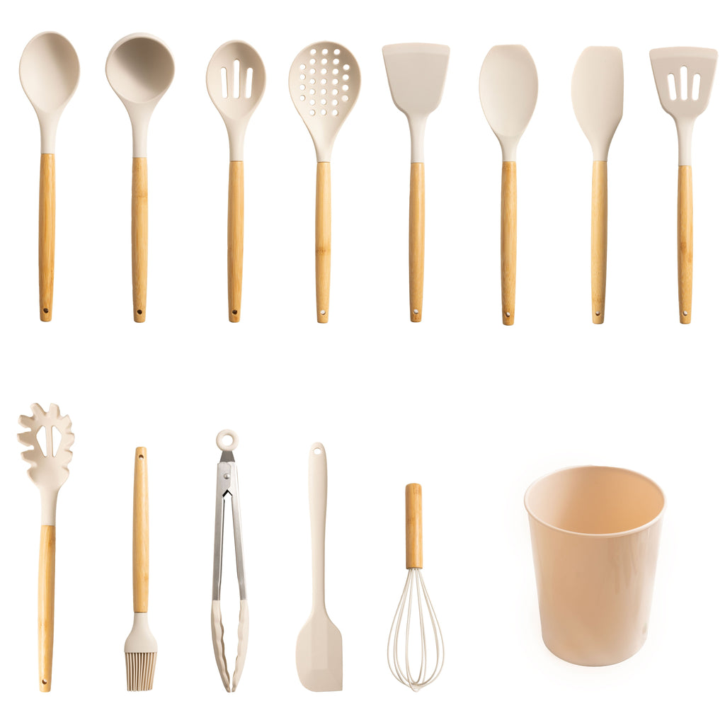 Heavy Duty Silicone & Bamboo Cooking Utensil Set, 14 Pieces - Heavy Duty Stainless Steel Kitchen Shears - Default Title