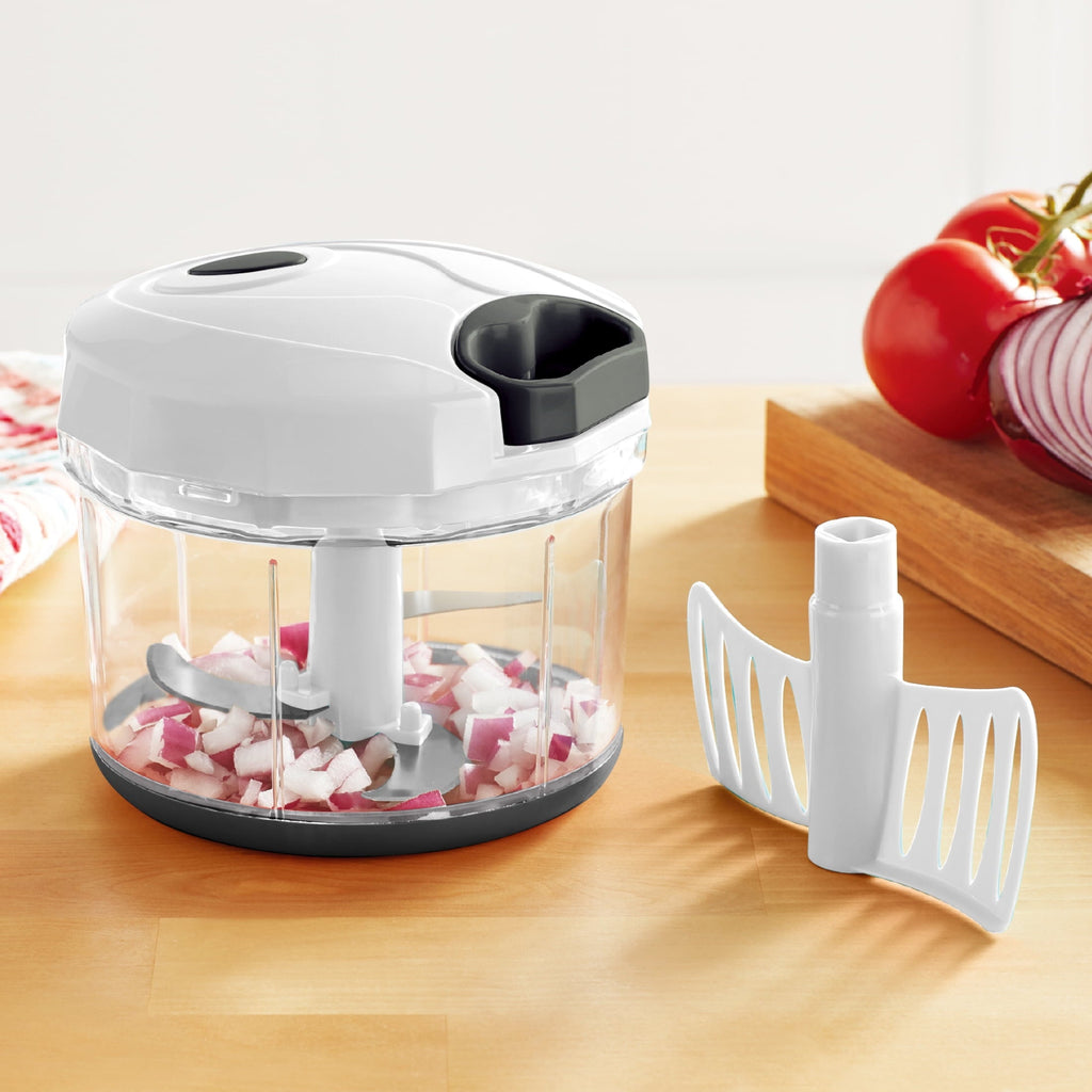 Time-Saving 1qt Quick Pull Chopper, BPA free , SS Blades, Food Contact Safe Material , White & Grey, Weight 320g - Kitchen Gadget Tool for Quick Food Prep - Default Title
