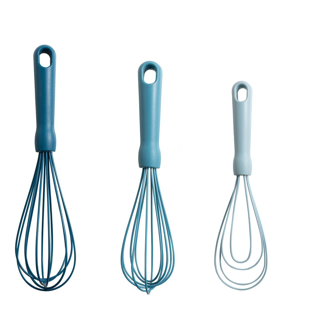 Premium Kitchen 3-Piece Silicone Whisk Set, 10.5"/10.4"/9.6" L, Blue Color - Premium Stainless Steel Garlic Presser & Peeler - Default Title