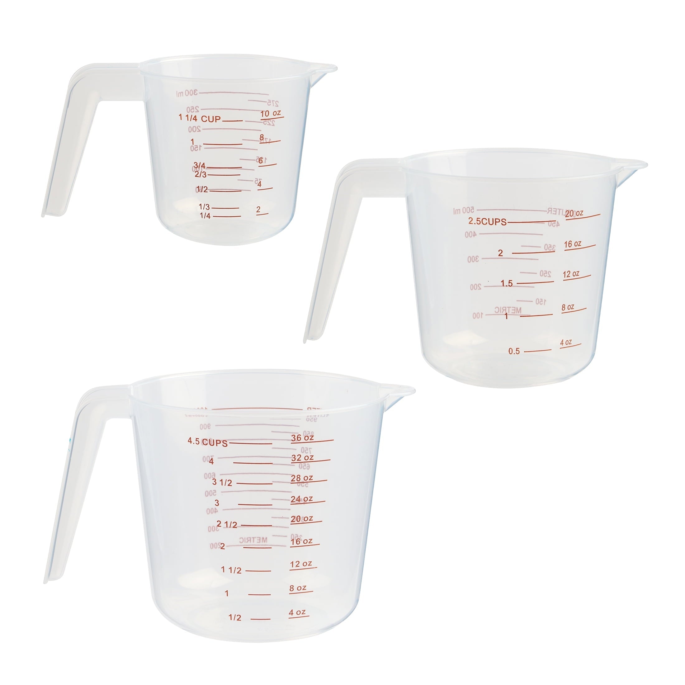 Time-Saving 3-Piece Tapered Spout Nesting Plastic Measuring Cups Set, Clear - Innovative Kitchen Helper for Modern Cooking - Default Title