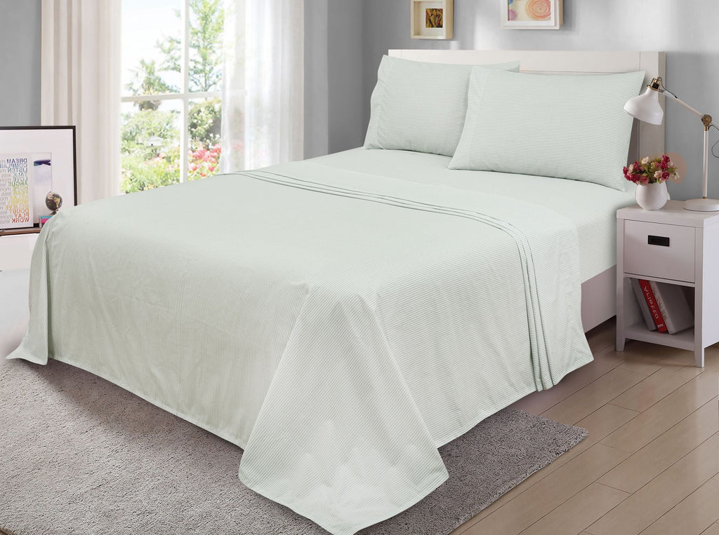 Ultra-Soft Easy Care 300 Thread Count Cotton Rich Percale Sheet Set, King, Grey Stripes - Luxury Bed Sheet Set with Deep Pockets - Default Title