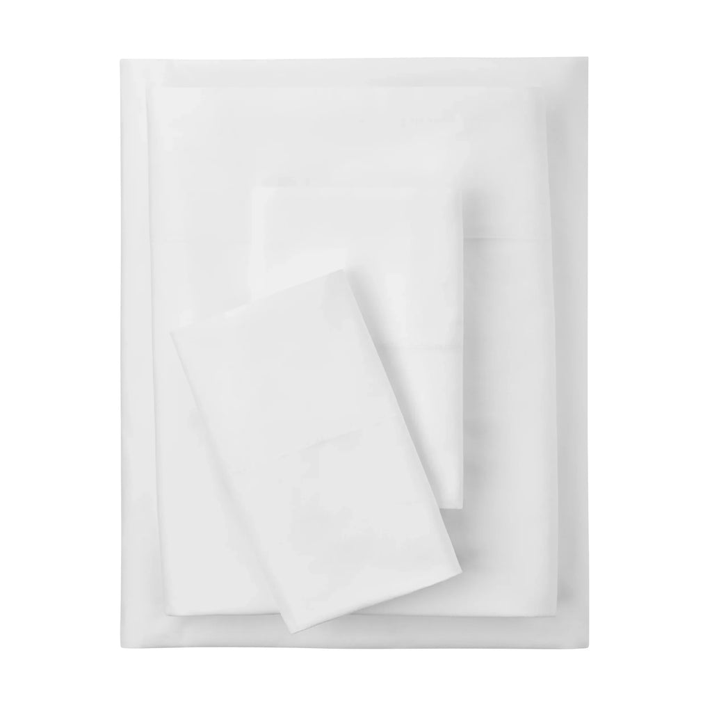 Wrinkle-Resistant 4-Piece 300 Thread Count White Cotton Blend Percale Bed Sheet Set, Queen - Luxury Bed Sheet Set with Deep Pockets - Default Title
