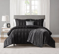 Hypoallergenic Cloud Rich Black 5 Piece Damask Stripe Comforter Set, King, Adult, Unisex - Hypoallergenic Ultra-Fluffy Quilt for Winter - Default Title