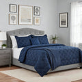 Luxurious Quilted 5-Piece Reversible Comforter Set Navy Cross Stitch Bedding with Decor Pillow and Throw, Full/Queen - Hypoallergenic Ultra-Fluffy Quilt for Winter - Default Title