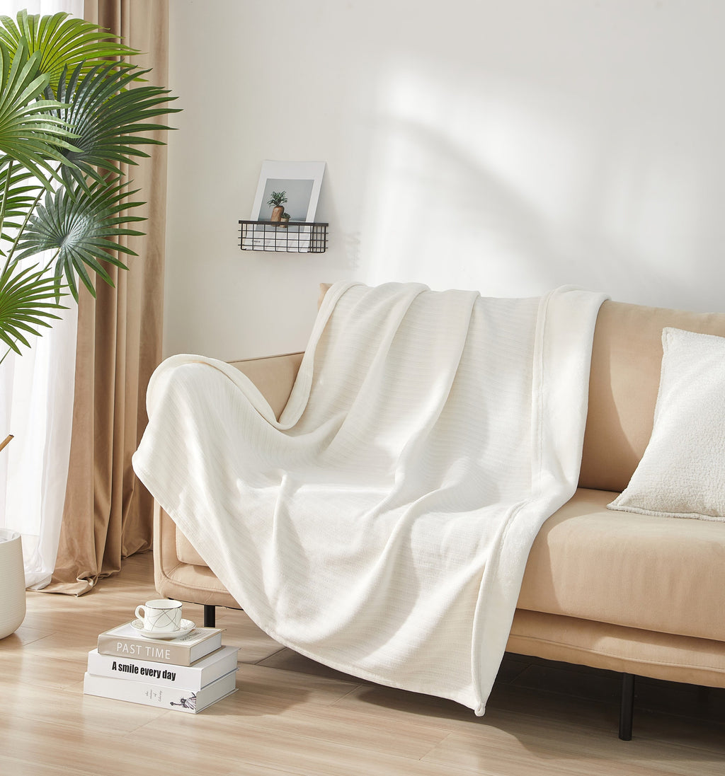 Reversible Sherpa Cozy Chenille Reverse to Plush Soft Couch Throw, Vanilla Dream, Standard Size - Luxury Knitted Decorative Throw Blanket with Fringes - Default Title