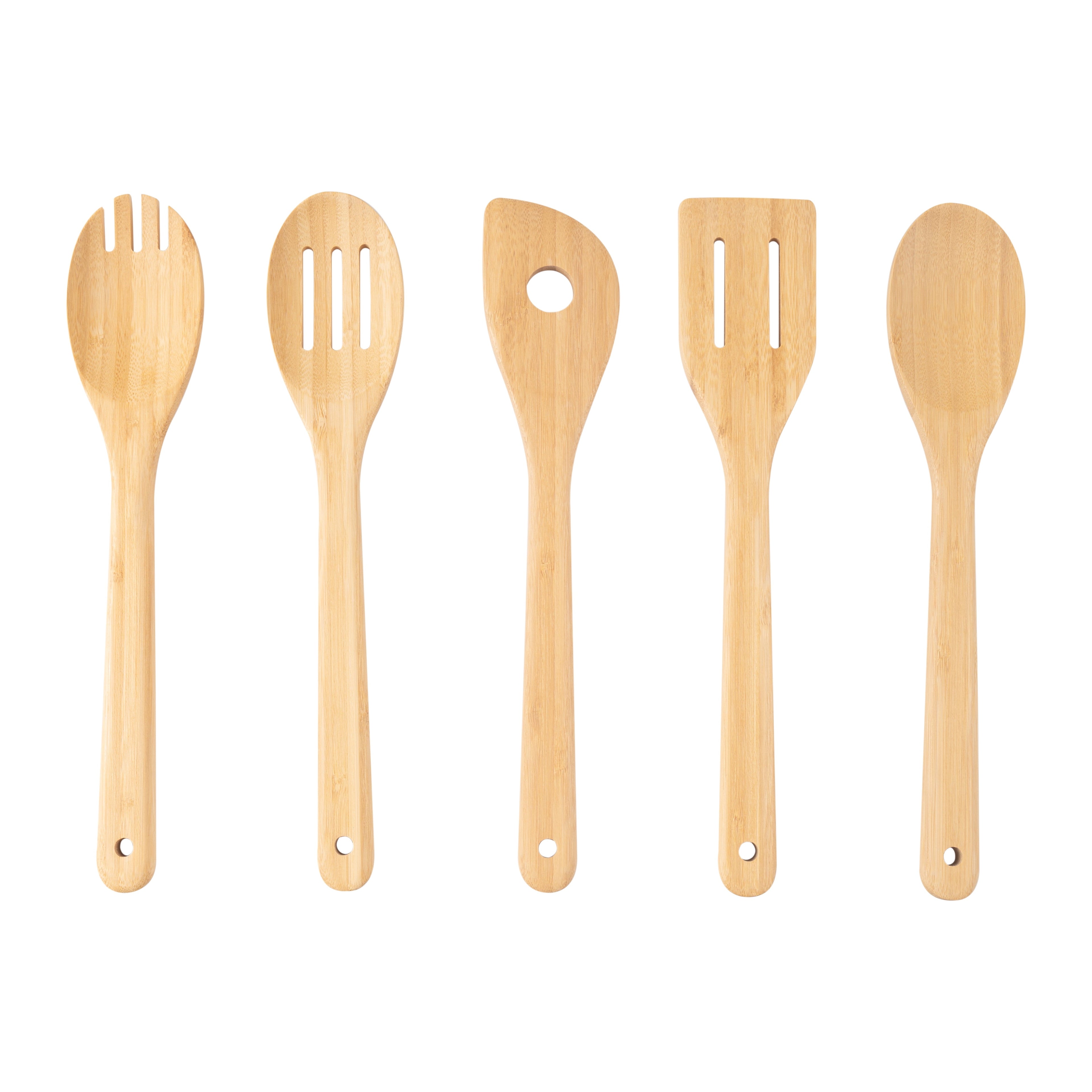 Seamless One-Piece 5pk Bamboo Spoons for Cooking, Kitchen Essential Tools Set - Ergonomic Kitchen Tongs and Cooking Spoon Utensil - Default Title