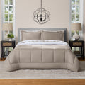 Heavyweight Warmth All in One Reversible Comforter and Sheet Set- 7 Piece, Queen, Beige Palm - Hypoallergenic Ultra-Fluffy Quilt for Winter - Default Title