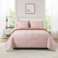 Fluffy Down Alternative 7-Piece Reversible Bed in a Bag Comforter Set with Sheets, Pink, Queen - Luxurious Quilted Duvet Cover Set - Default Title