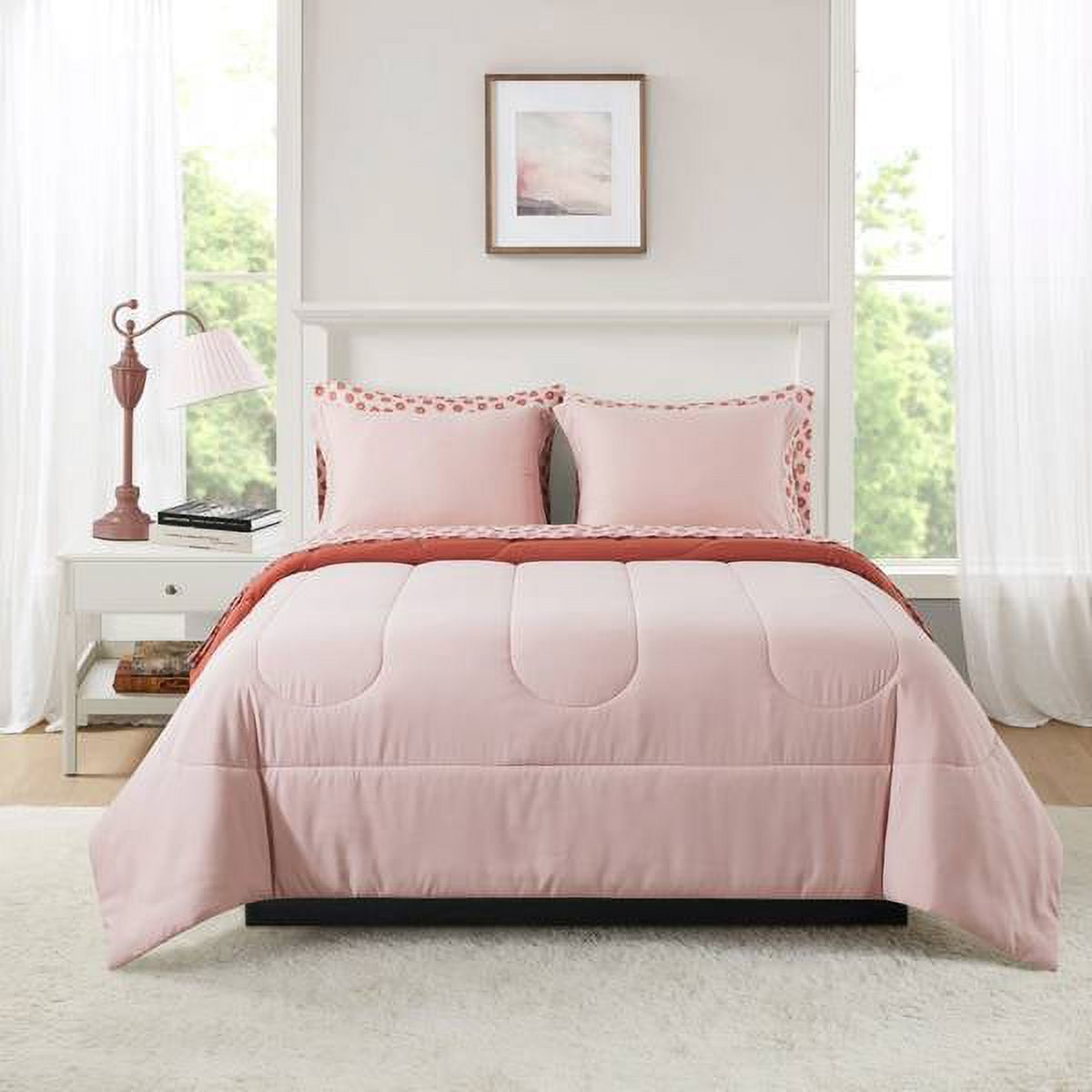 Fluffy Down Alternative 7-Piece Reversible Bed in a Bag Comforter Set with Sheets, Pink, Queen - Luxurious Quilted Duvet Cover Set - Default Title