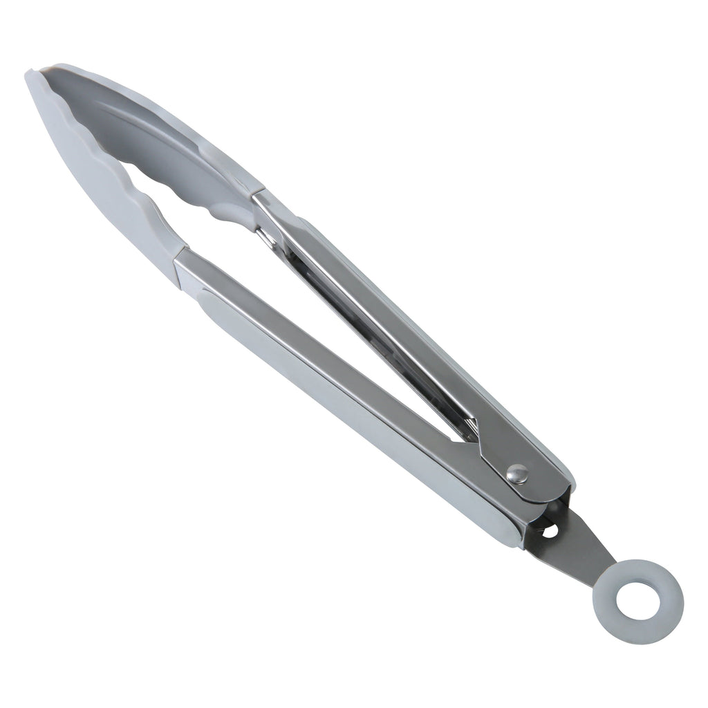 Durable Steel 9" Stainless Steel and Silicone Locking Tongs, Soft Grip Handle, Grey Flannel - Multi-Purpose Hand Tool for Daily Meal Prep - Default Title