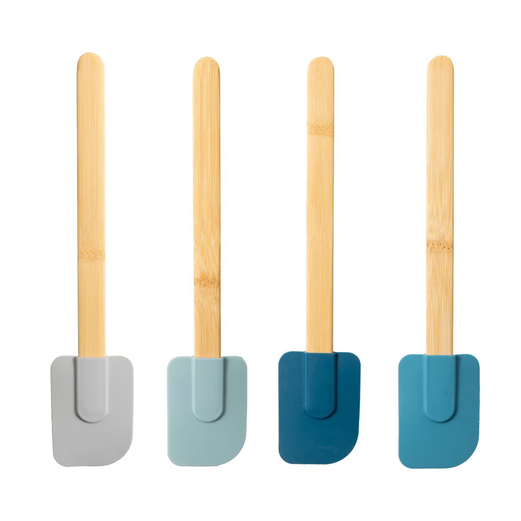 Ergonomic Cooking Silicone Spatulas Set 4 with Bamboo Handles, Blue - Ergonomic Kitchen Tongs and Cooking Spoon Utensil - Default Title