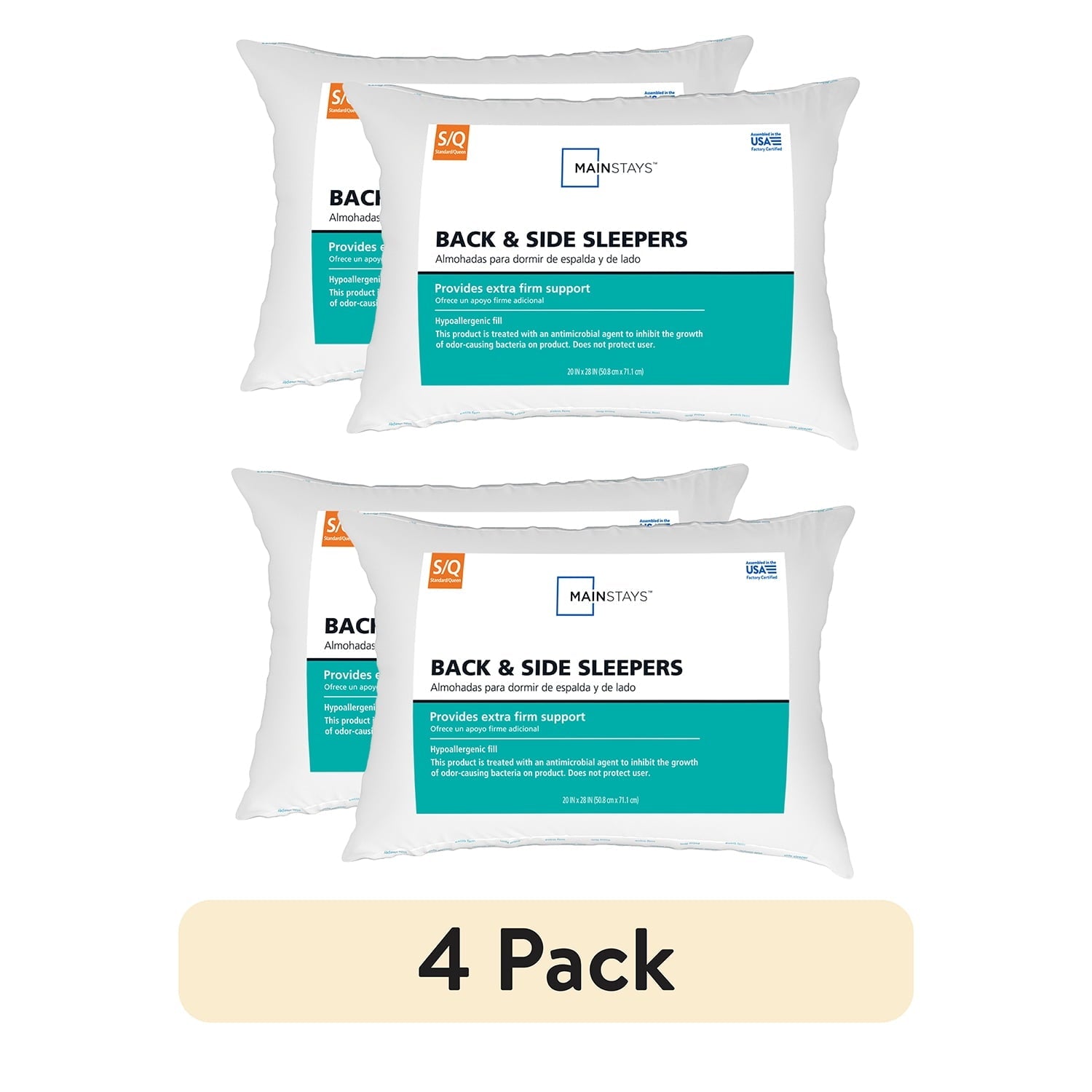 Orthopedic Support Back & Side Sleeper Bed Pillow, Standard/Queen - Extra Firm Support (4 Pack) - Decorative Throw Pillow Cushion for Sofa & Bed - Default Title
