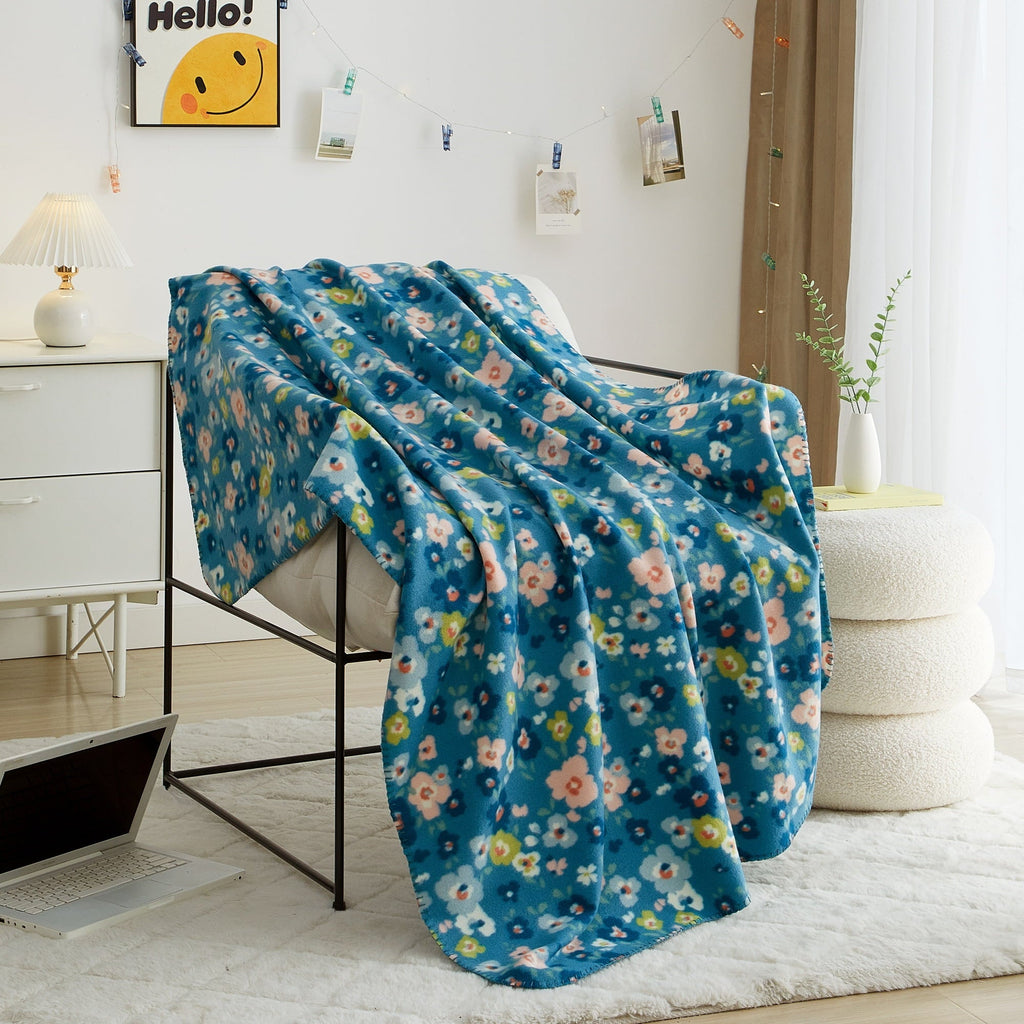 Reversible Sherpa Cozy Fleece Throw Blanket Delightful Floral 50" x 60", All Ages - Cozy Fleece Throw Blanket for Couch & Bed - Default Title