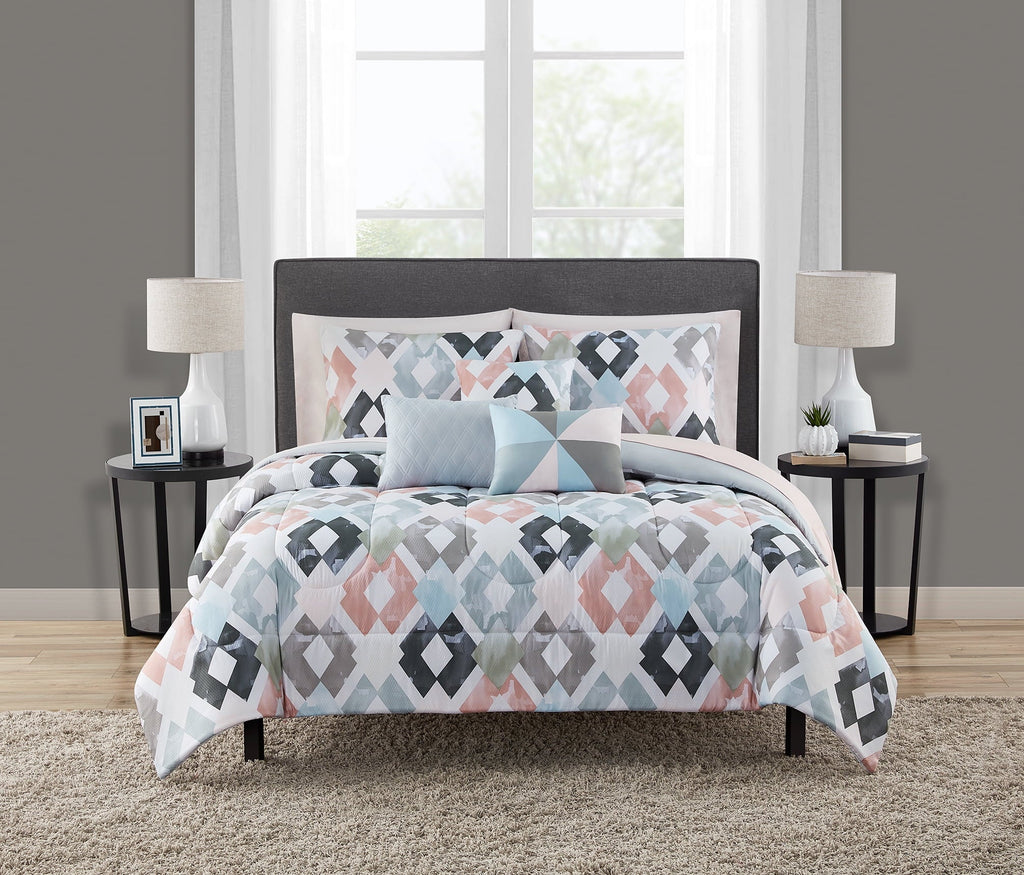Fluffy Down Alternative Reversible Marble Diamond 8-Piece Bed in a Bag Bedding Set, Twin/Twin XL - Cloud-Like Soft Lightweight Bed Comforter - Default Title