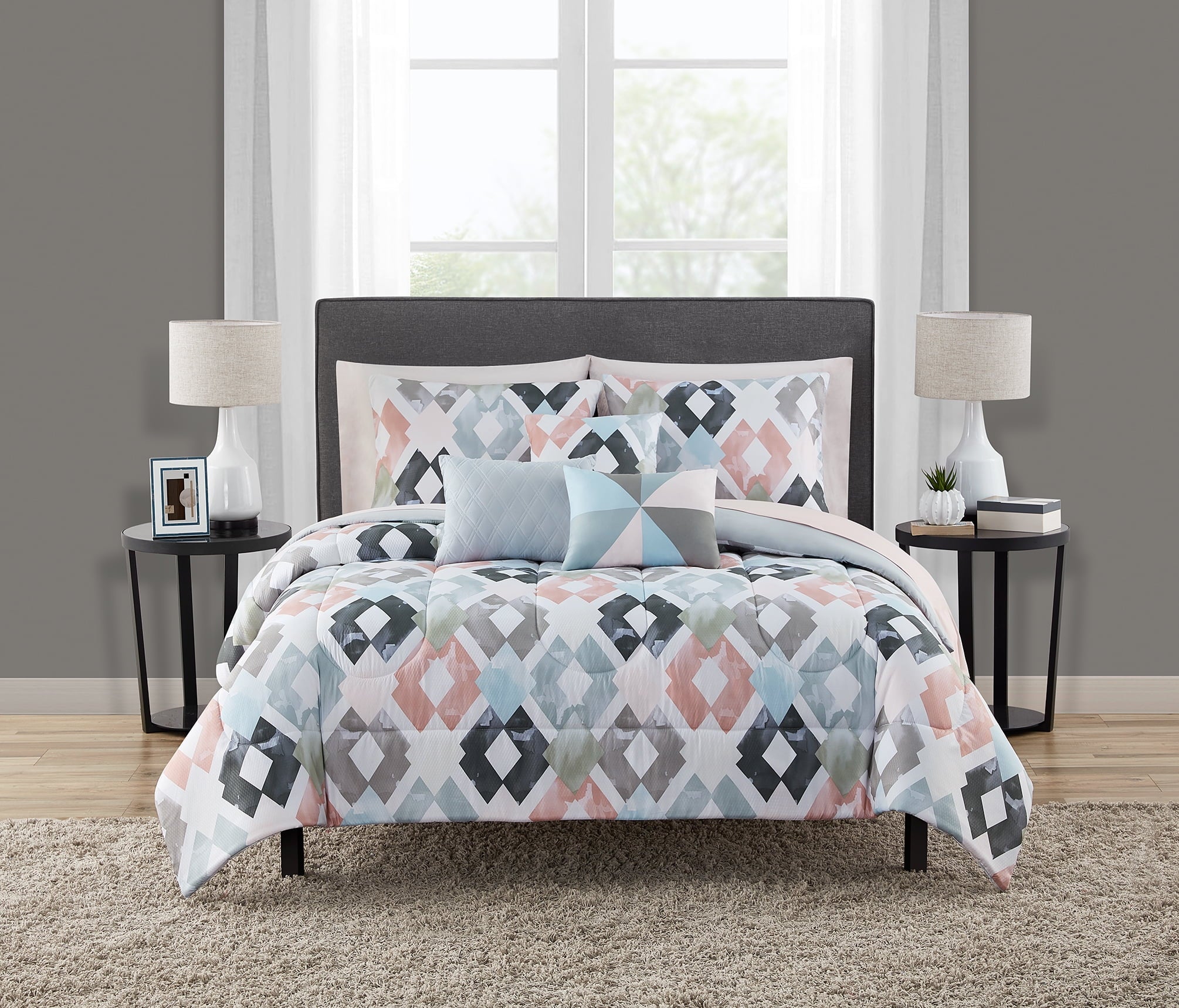 Fluffy Down Alternative Reversible Marble Diamond 8-Piece Bed in a Bag Bedding Set, Twin/Twin XL - Cloud-Like Soft Lightweight Bed Comforter - Default Title
