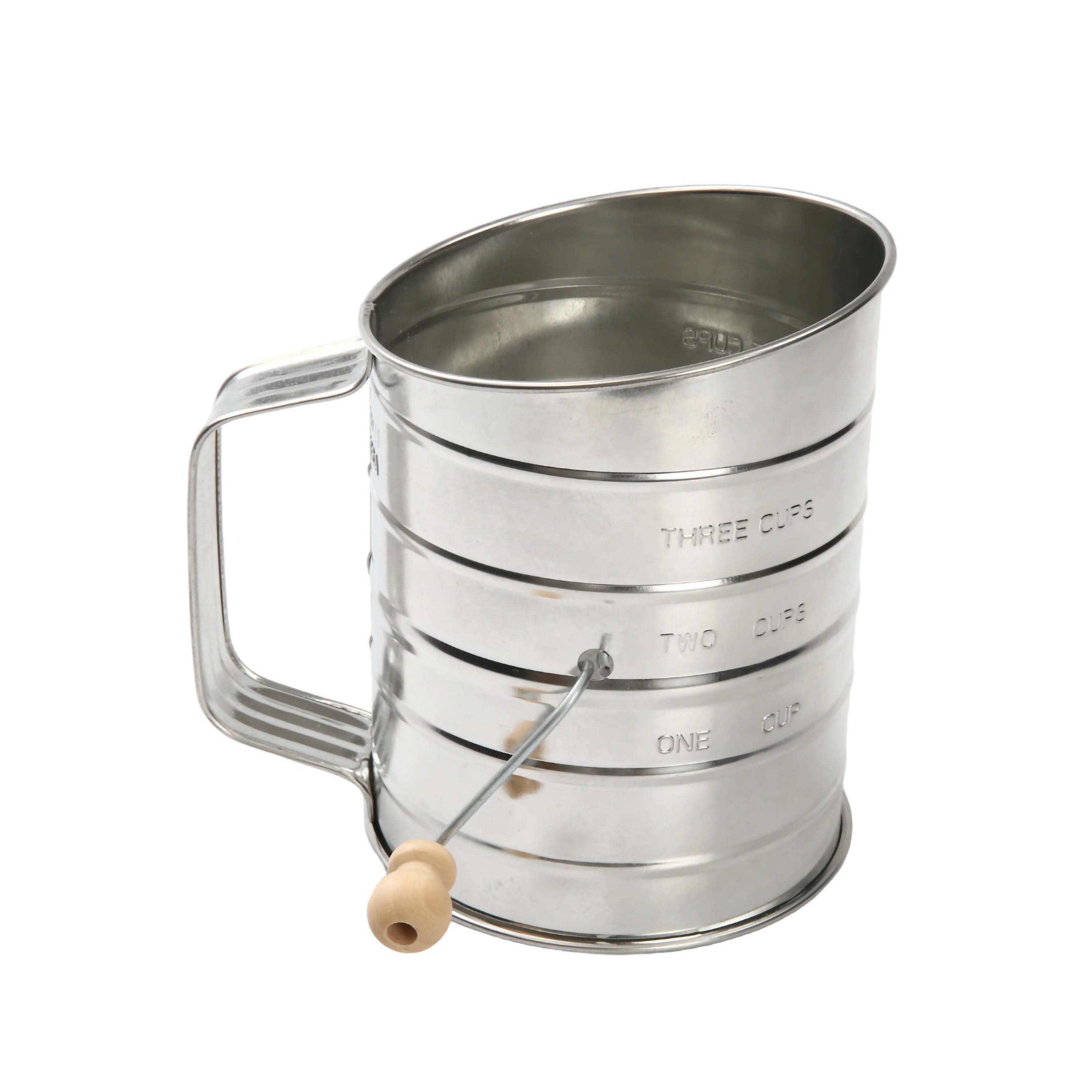 Time-Saving Stainless Steel 3 Cup Flour Hand-Crank Sifter with Beechwood Handle Silver - Premium Stainless Steel Garlic Presser & Peeler - Default Title
