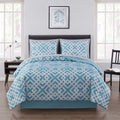 Luxurious Quilted Teal Geometric 6 Piece Bed in a Bag Comforter Set with Sheets, Twin/Twin-XL - Luxurious Quilted Duvet Cover Set - Default Title
