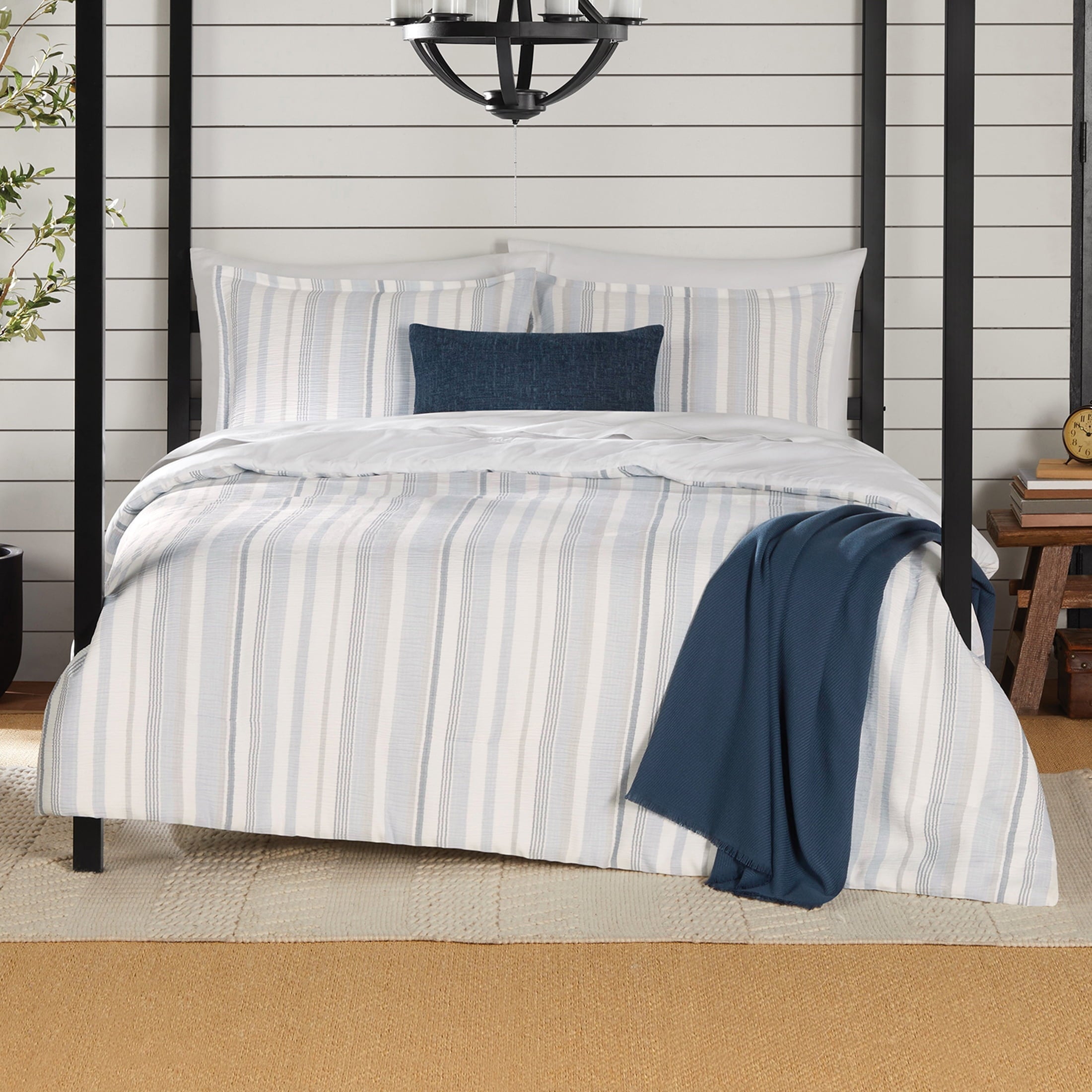 Fluffy Down Alternative Full/Queen Comforter Set, All-Season, 5-Piece, Blue Yarn Dyed Stripe - All-Season Down Alternative Comforter Insert - Default Title