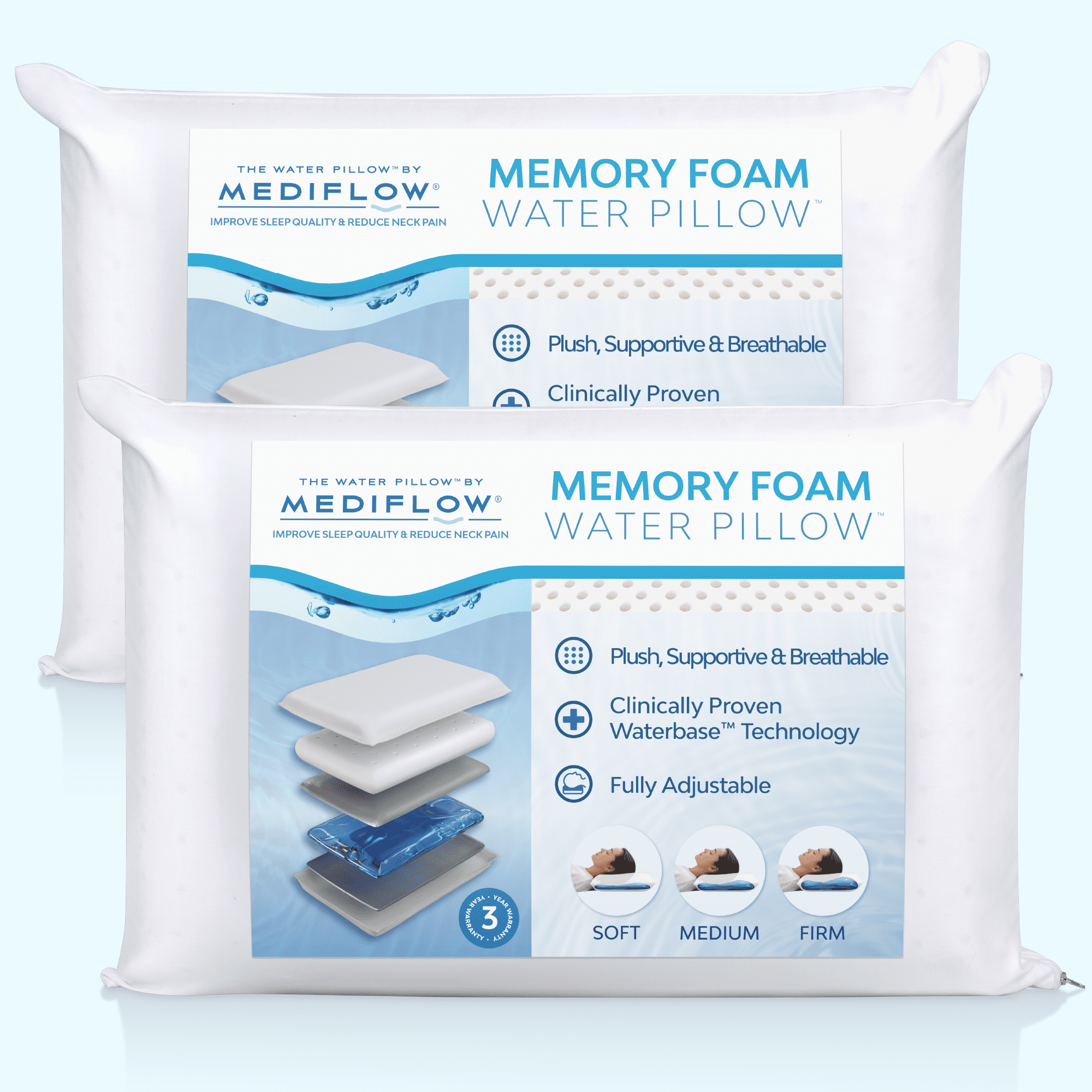 Decorative Plump Memory Foam Water Pillow - Adjustable Pillow for Neck Pain Relief, Pillow for Side, Back, and Stomach Sleepers, The O... - Orthopedic Shredded Foam Bed Pillow Set - Default Title