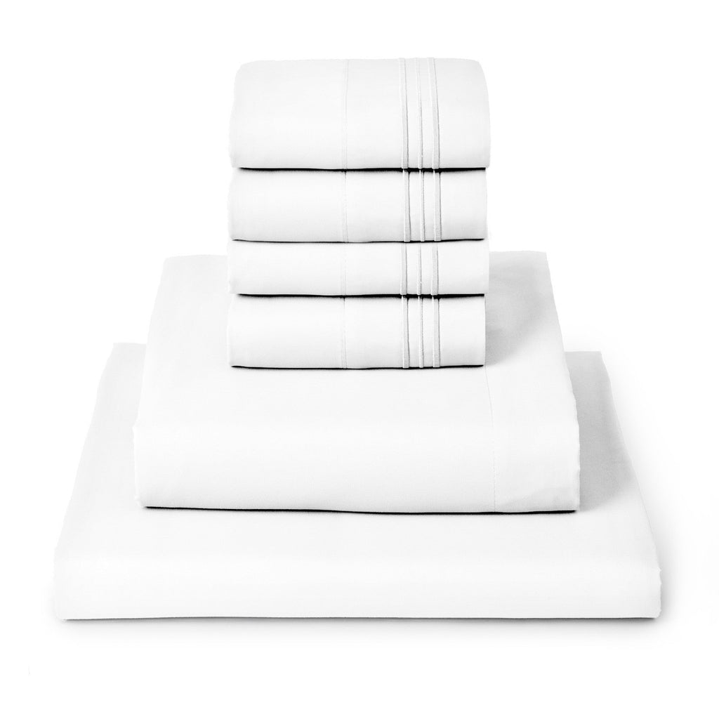 Breathable Luxury Iconic 6 Piece Bed Sheet Set Brushed Microfiber, Deep Pocket, Queen, White - Cooling Hotel Quality Bedding Sheets and Pillowcases - Default Title