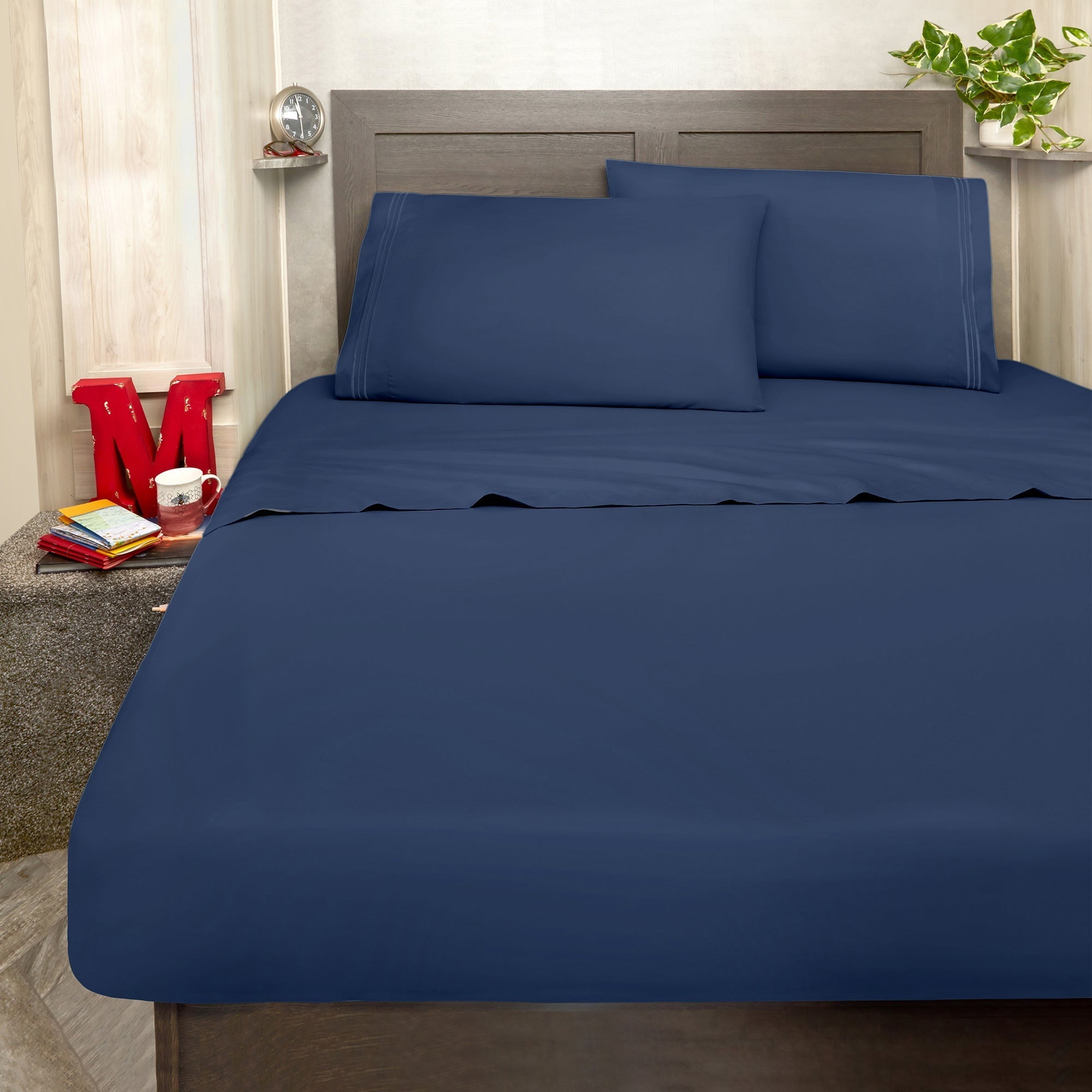 Premium Egyptian Cotton RV Sheets Queen Size Bed Set, Microfiber RV Bunk Bed Sheets, Short Queen, Navy Blue - Premium Ultra-Soft Pillowcase Pair for Sleeping - Default Title