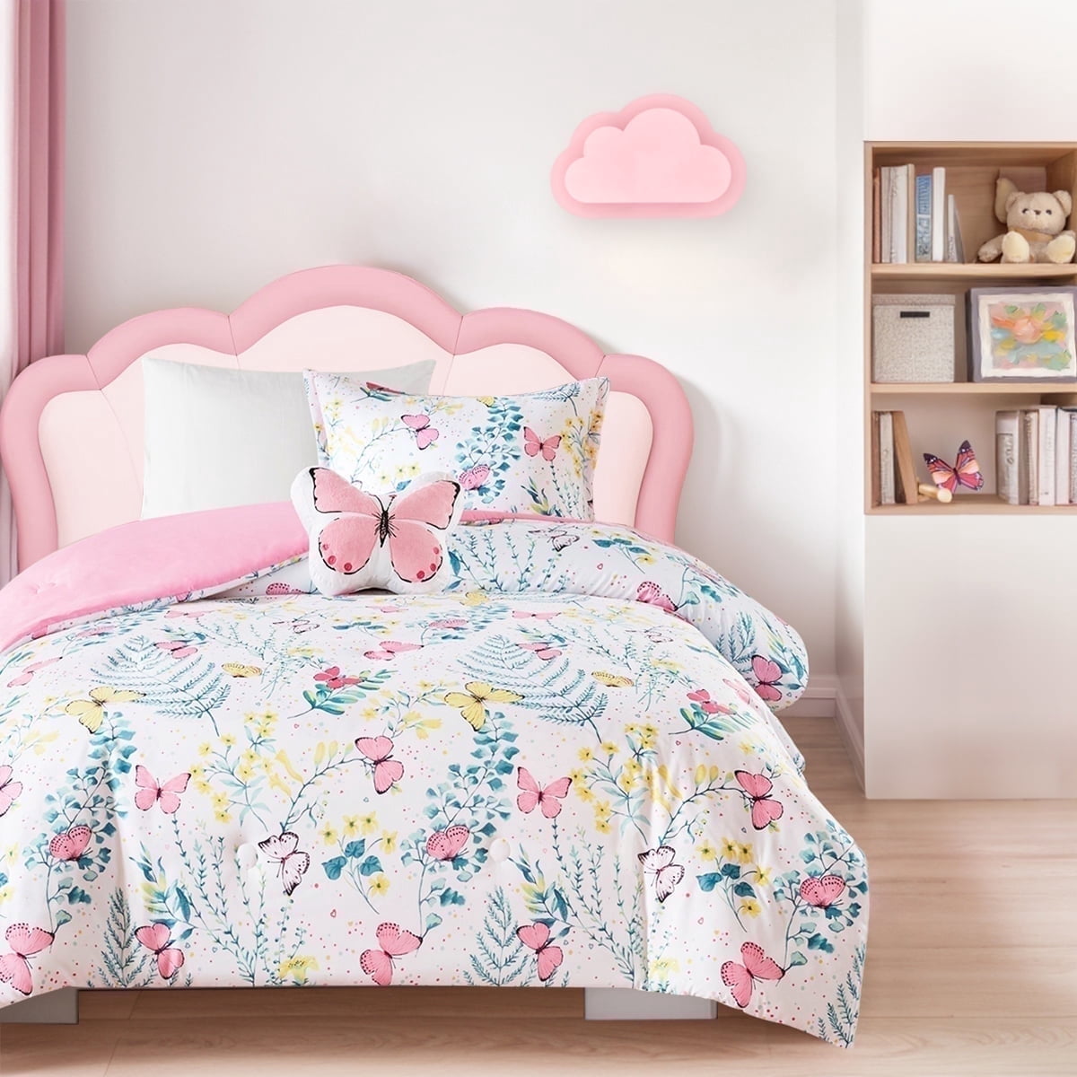 Heavyweight Warmth Full/Queen Size Comforter Sets, 4-Piece Kids Bedding Set for Girls, Butterfly Floral Comforter Bed Set, White/Pink - Hypoallergenic Ultra-Fluffy Quilt for Winter - Default Title