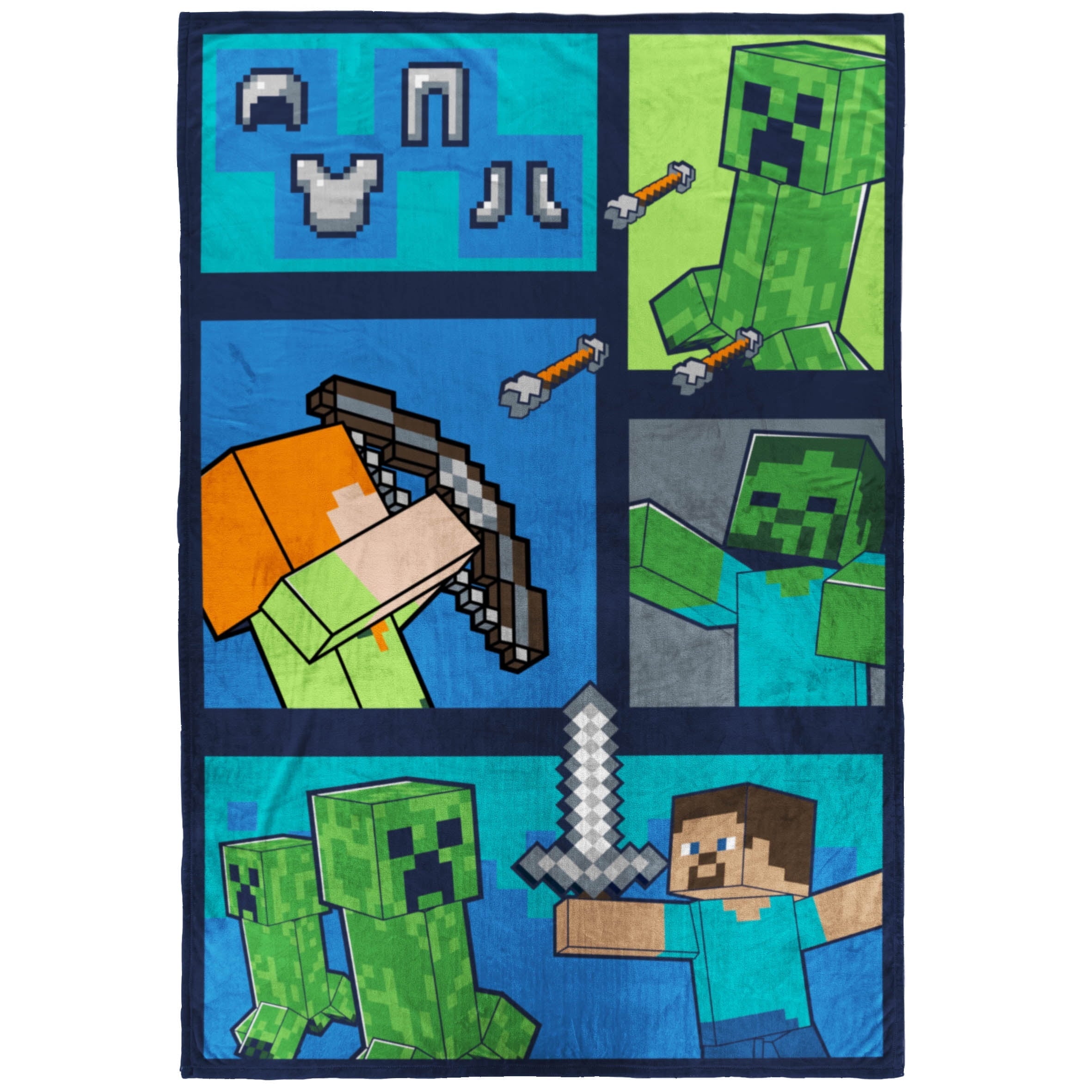 Lightweight Warm Minecraft Kids Twin/Full Blanket, 62 x 90, Microfiber, Green and Blue - Super Soft Reversible Sherpa Flannel Blanket - Default Title