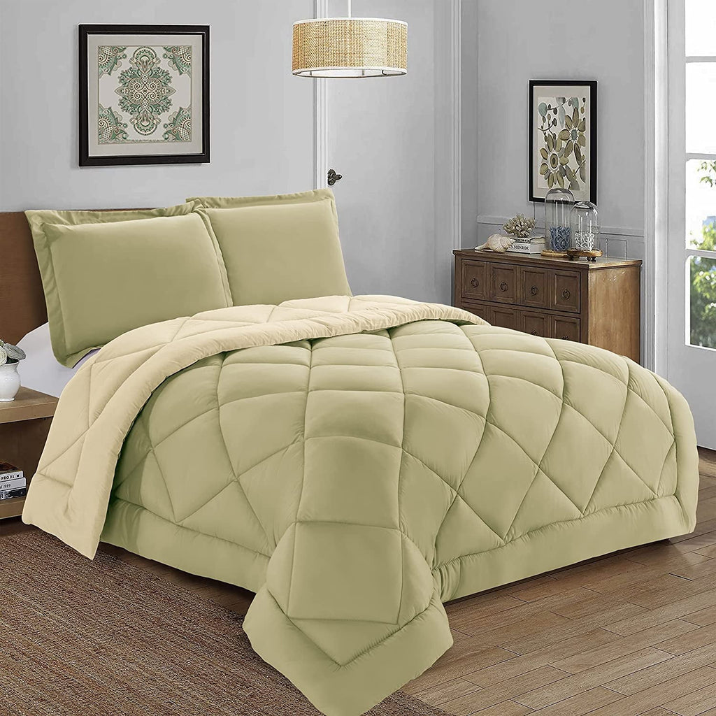 Luxurious Quilted 3-Piece Comforter Set - Reversible, Box Stitched Down Alternative, King/California King, All Season Suitable, Sage/Cream - All-Season Down Alternative Comforter Insert - Default Title