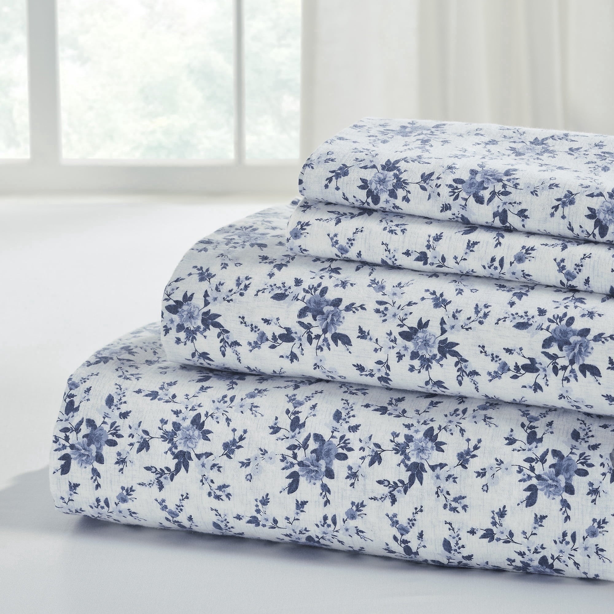 Breathable Luxury 3-Piece Brittany Printed Cotton Flannel Adult Bed Sheet Set, Twin - Premium Ultra-Soft Pillowcase Pair for Sleeping - Default Title