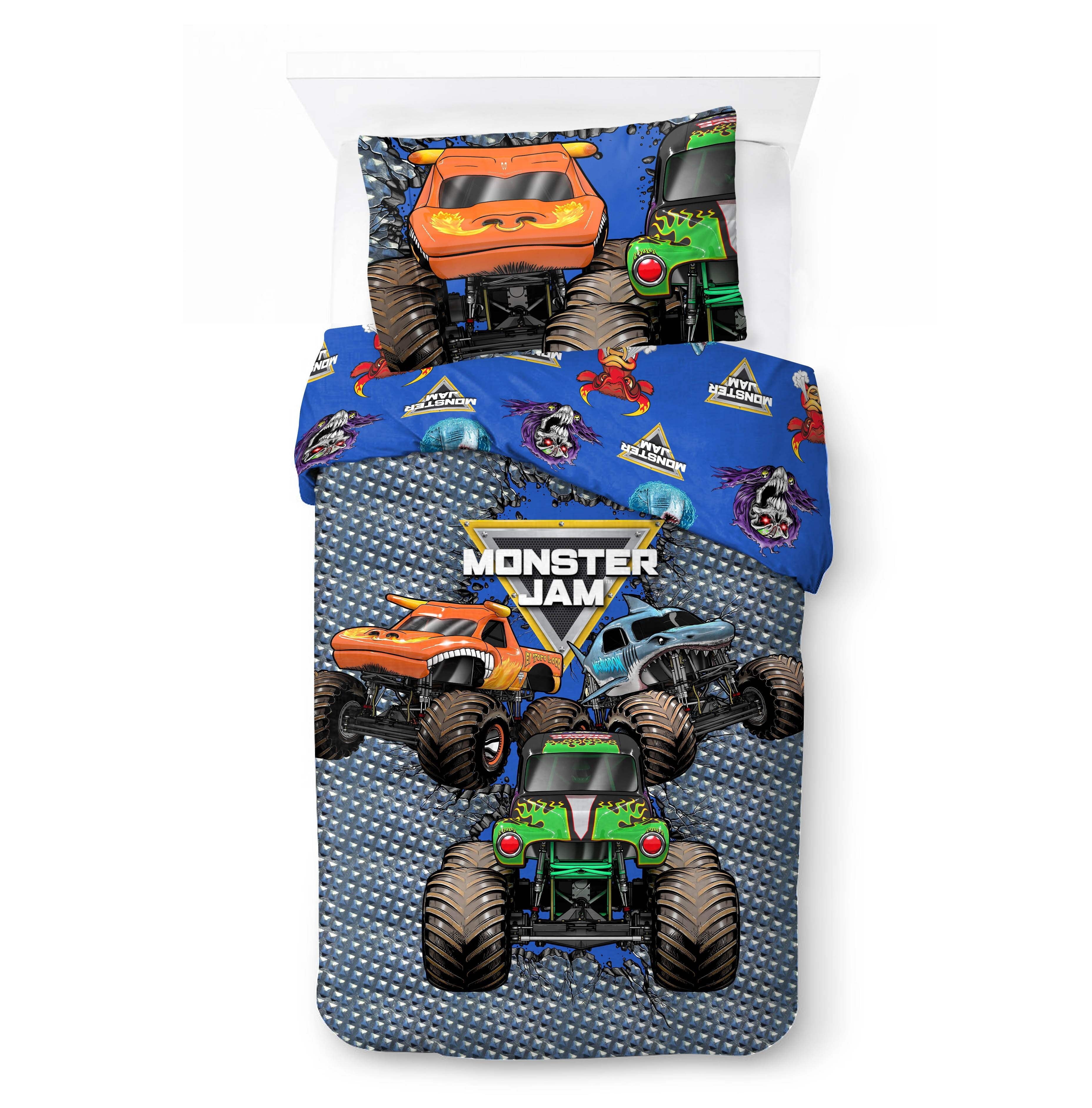 All-Season Monster Jam Smash & Mash Kids Multicolor 2 Piece Reversible Comforter and Pillowcase Bedding Set, Twin/Full - All-Season Down Alternative Comforter Insert - Default Title