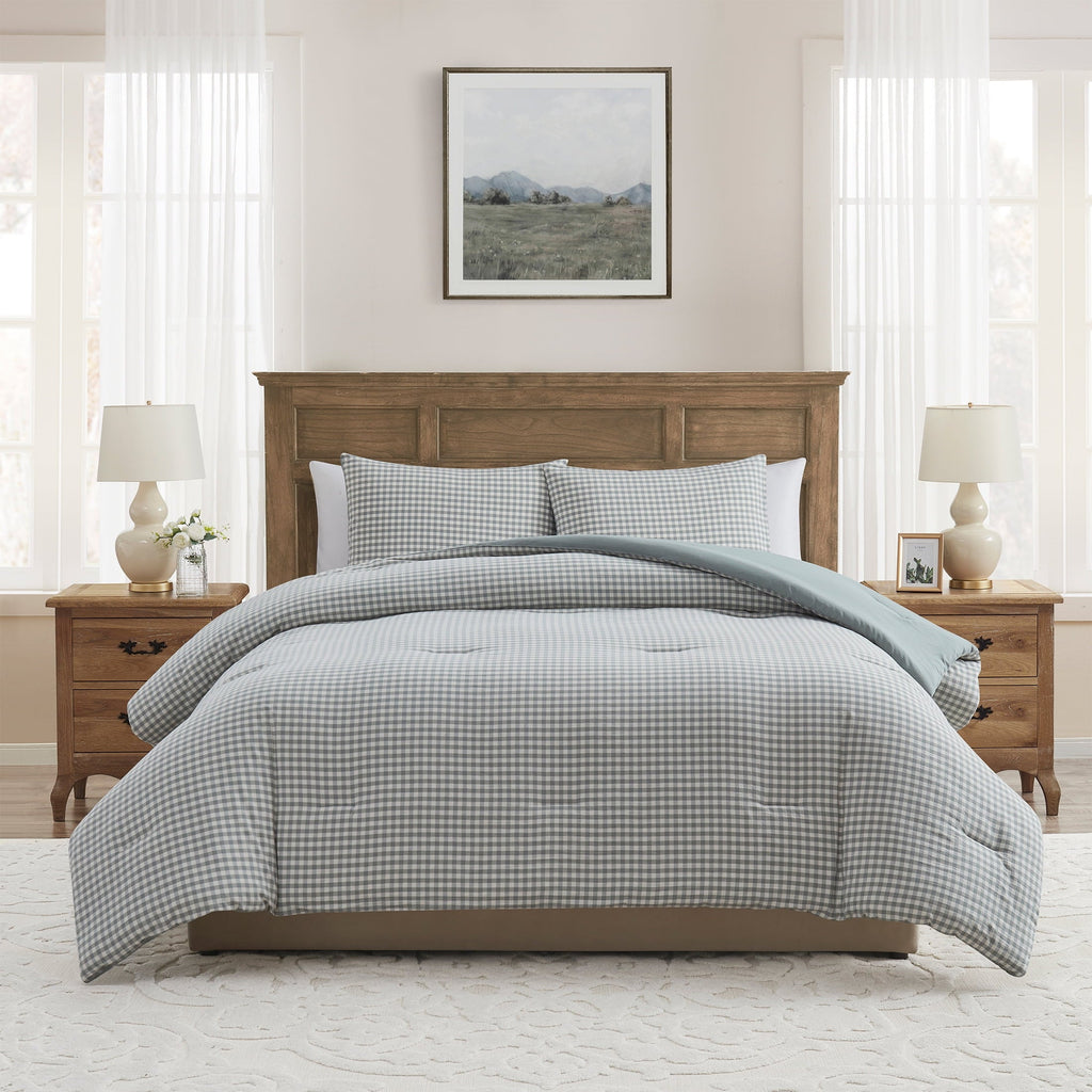 Luxurious Quilted Full/Queen Comforter Set, All-Season, 3-Piece, Green Gingham Plaid - Hypoallergenic Ultra-Fluffy Quilt for Winter - Default Title