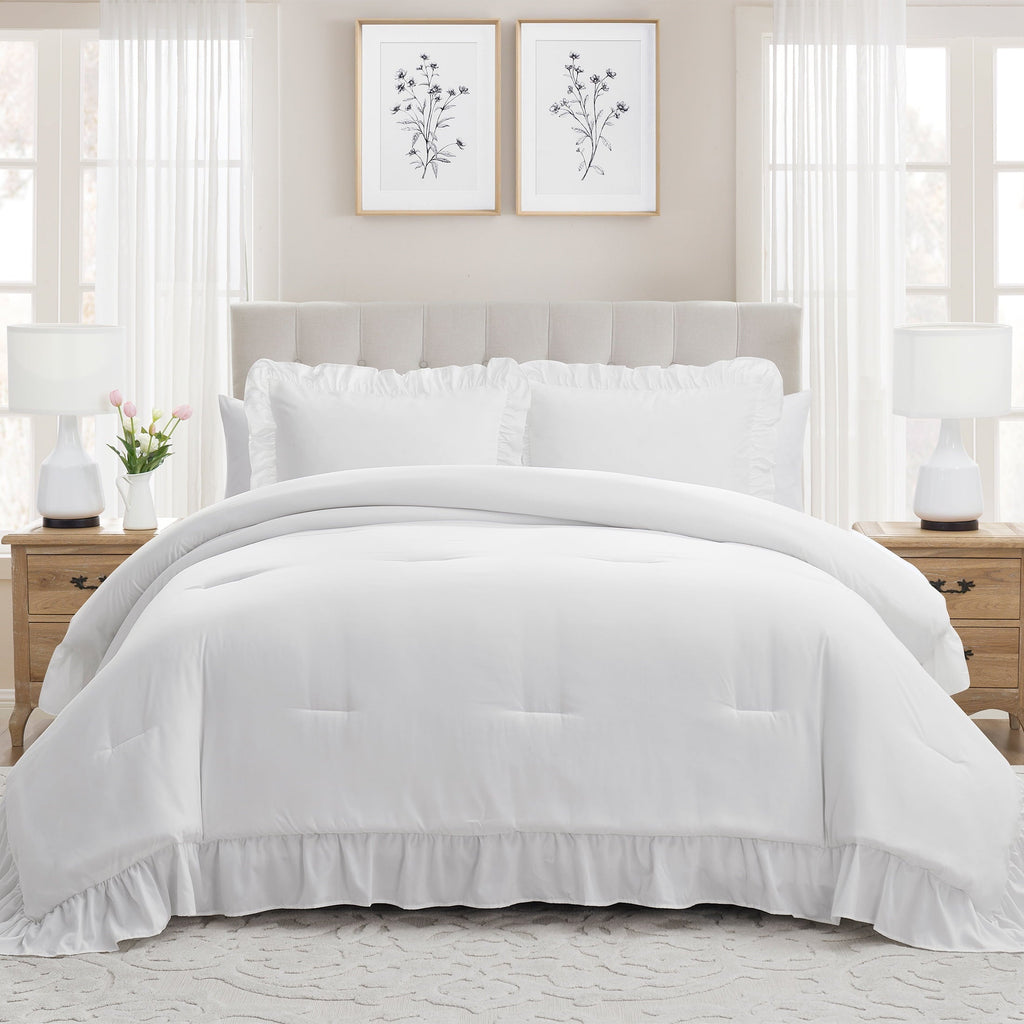 Heavyweight Warmth Full/Queen Comforter Set, All-Season, 3-Piece, White Ruffle - Cloud-Like Soft Lightweight Bed Comforter - Default Title