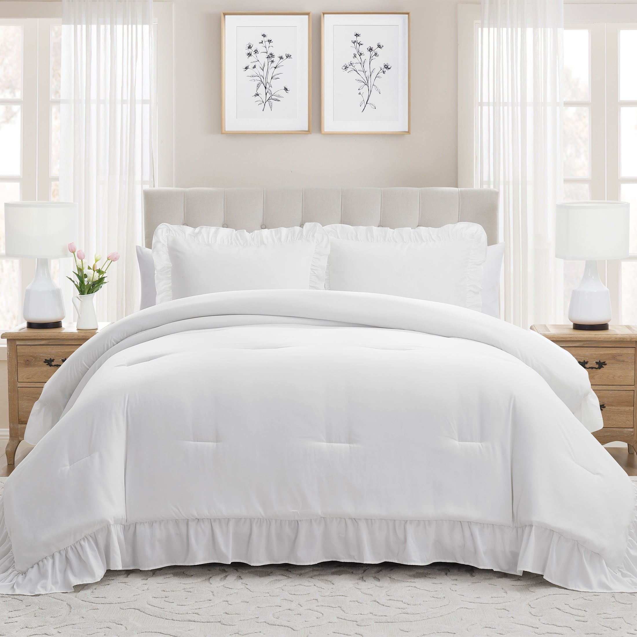 Heavyweight Warmth Full/Queen Comforter Set, All-Season, 3-Piece, White Ruffle - Cloud-Like Soft Lightweight Bed Comforter - Default Title