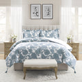 Heavyweight Warmth Veronica 3-Piece Blue Floral Cotton Slub Comforter Set, King - All-Season Down Alternative Comforter Insert - Default Title