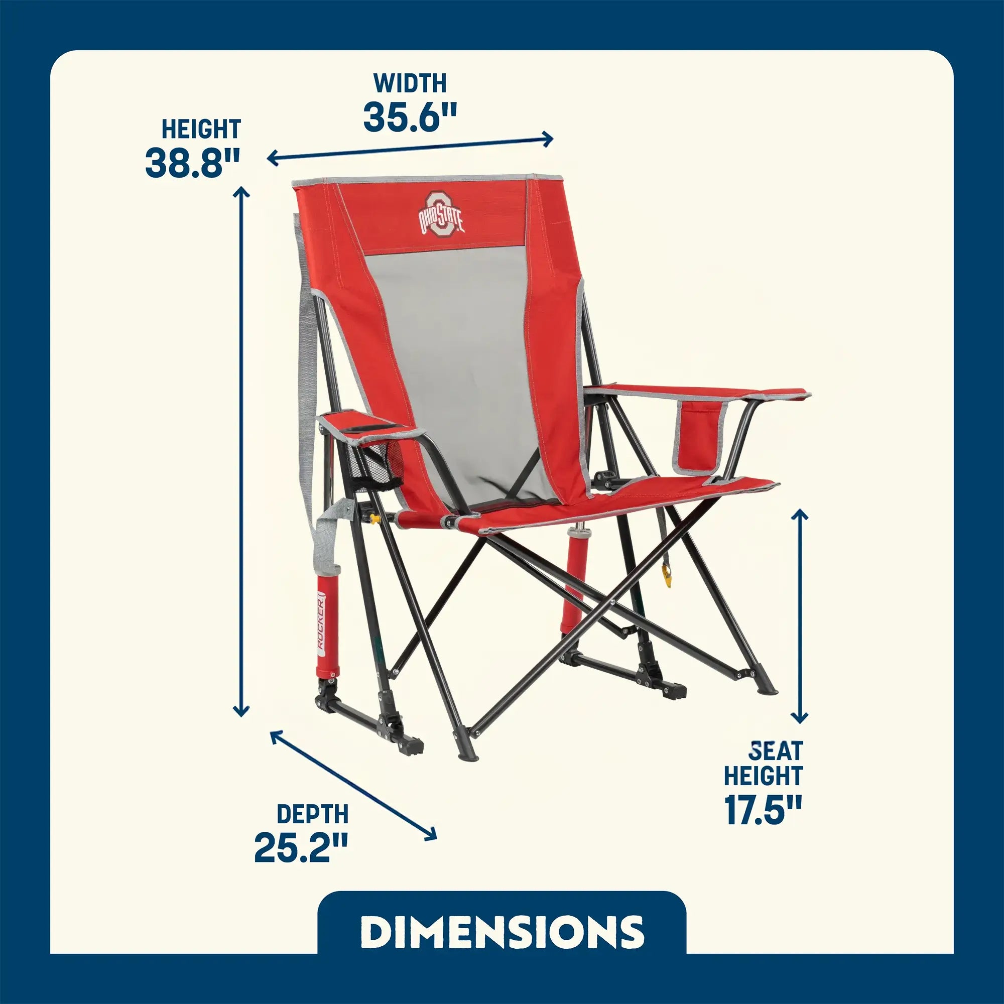 Heavy-Duty Freestyle College Comfort Pro Rocker - Ohio State Buckeyes - Choice 676 - Heavy-Duty Kickback Rocker with Beverage Holder Detail