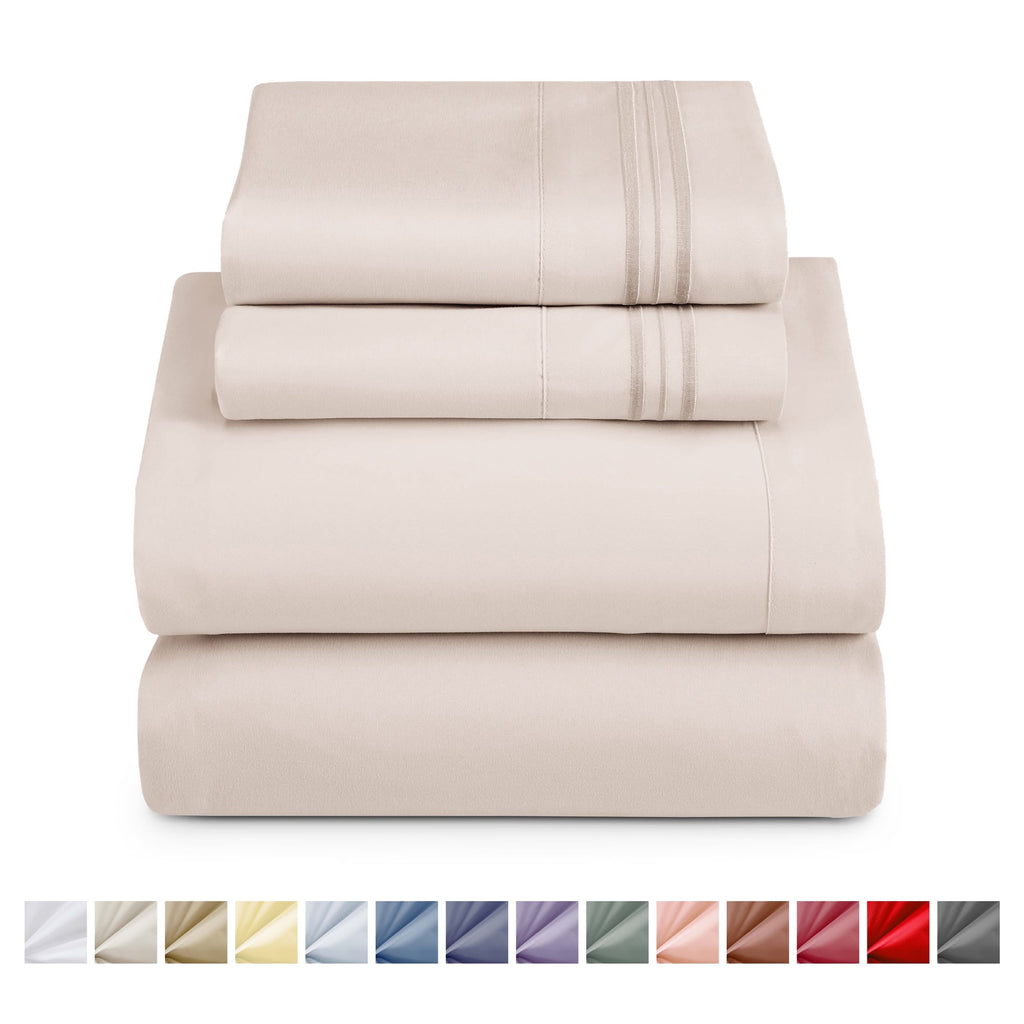 Ultra-Soft King Sheet Sets, 1800 Series Deep Pocket 4 Piece, Luxury Soft Microfiber Bed Sheet Sets, BEIGE CREAM - Premium Ultra-Soft Pillowcase Pair for Sleeping - Default Title