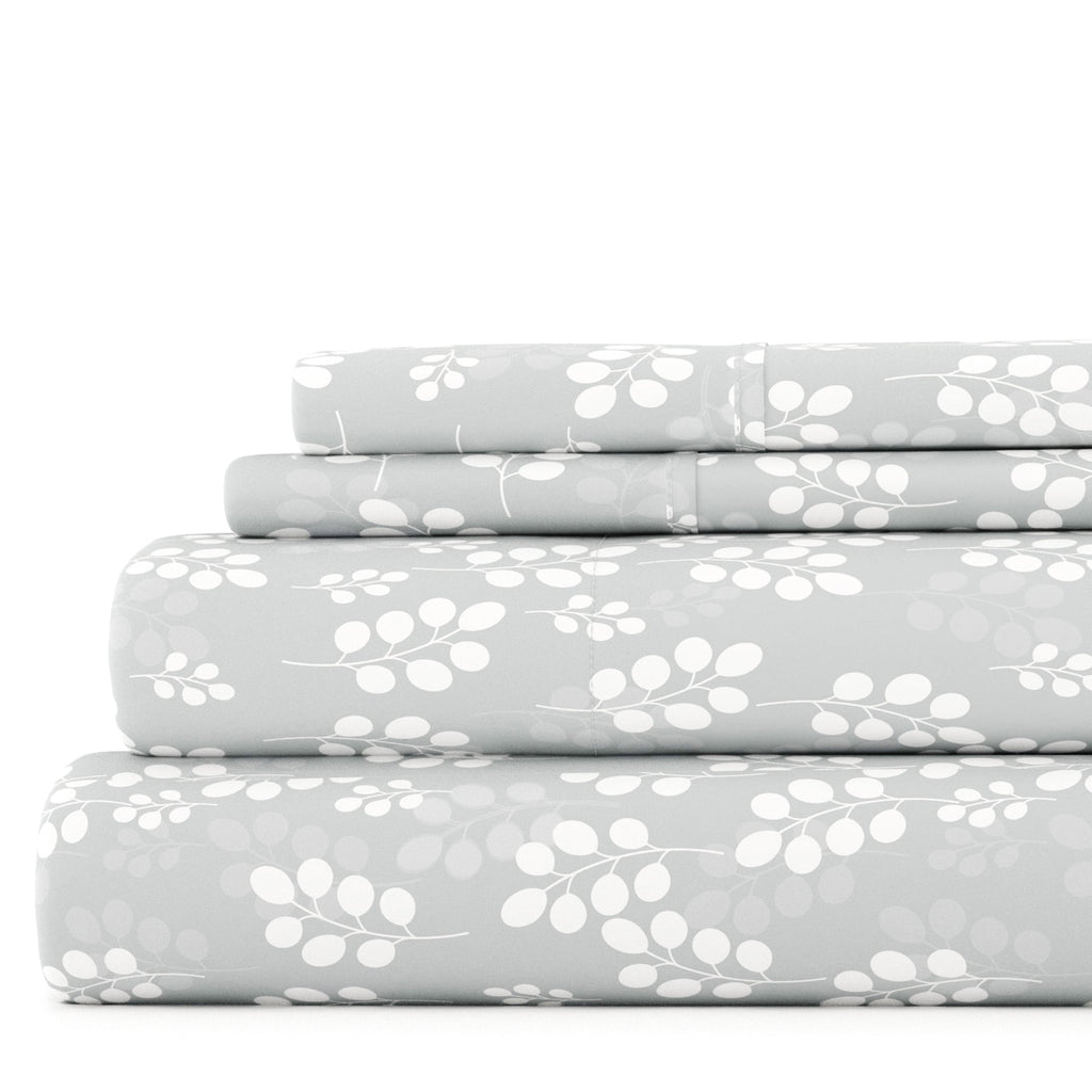 Ultra-Soft 4 Piece Pattern Microfiber Bed Sheets Set, Gray Wheat, Full - Premium Ultra-Soft Pillowcase Pair for Sleeping - Default Title