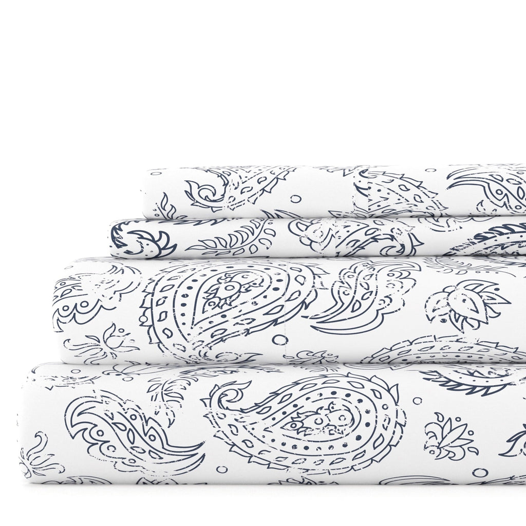 Ultra-Soft 4 Piece Pattern Microfiber Bed Sheets Set, Navy Coarse Paisley, Full - Premium Ultra-Soft Pillowcase Pair for Sleeping - Default Title