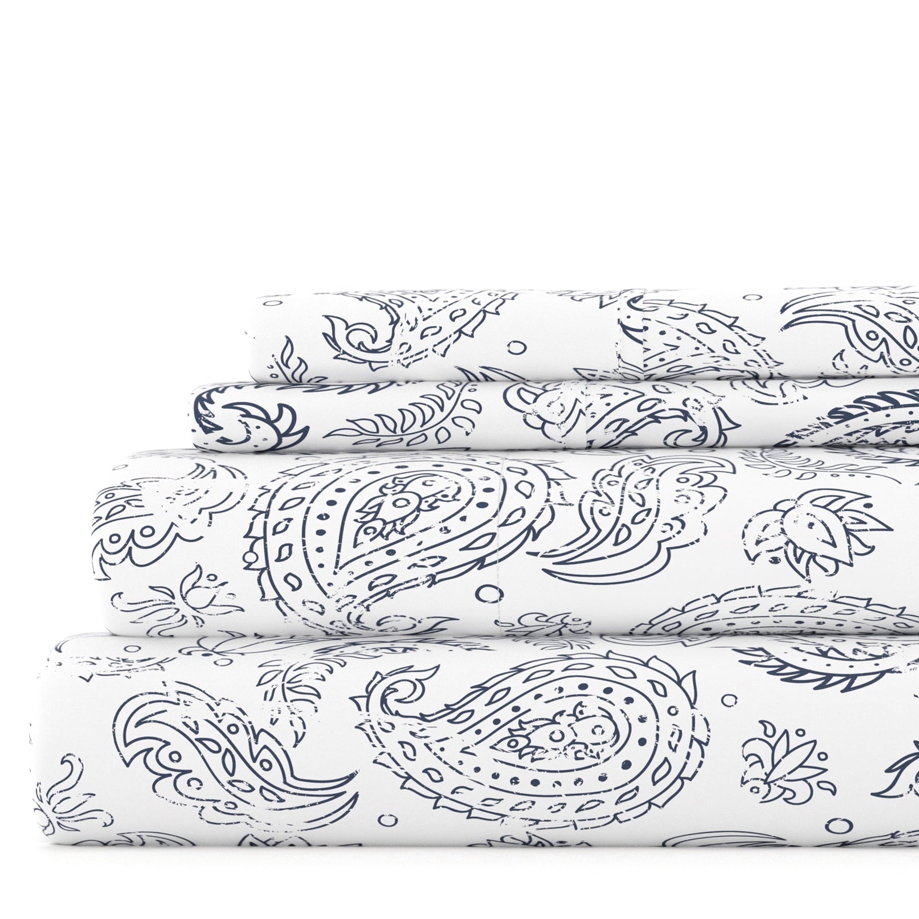 Ultra-Soft 4 Piece Pattern Microfiber Bed Sheets Set, Navy Coarse Paisley, Full - Premium Ultra-Soft Pillowcase Pair for Sleeping - Default Title
