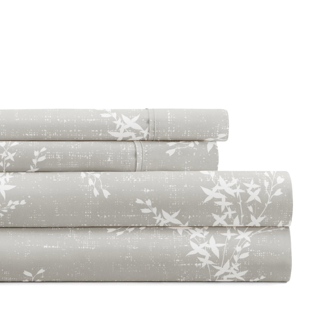 Cooling Sateen 3 Piece Pattern Microfiber Bed Sheets Set, Distressed Willow Light Gray, Twin - Premium Ultra-Soft Pillowcase Pair for Sleeping - Default Title