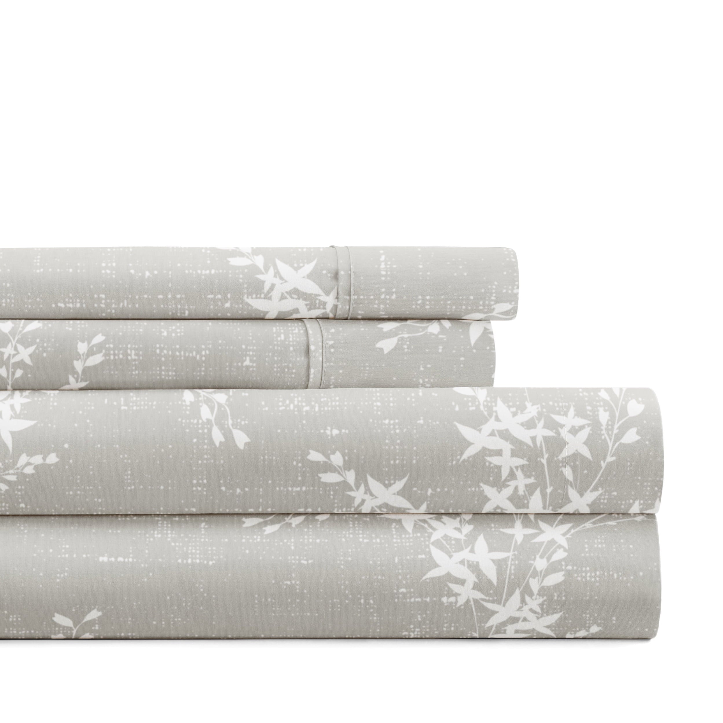 Cooling Sateen 3 Piece Pattern Microfiber Bed Sheets Set, Distressed Willow Light Gray, Twin - Premium Ultra-Soft Pillowcase Pair for Sleeping - Default Title