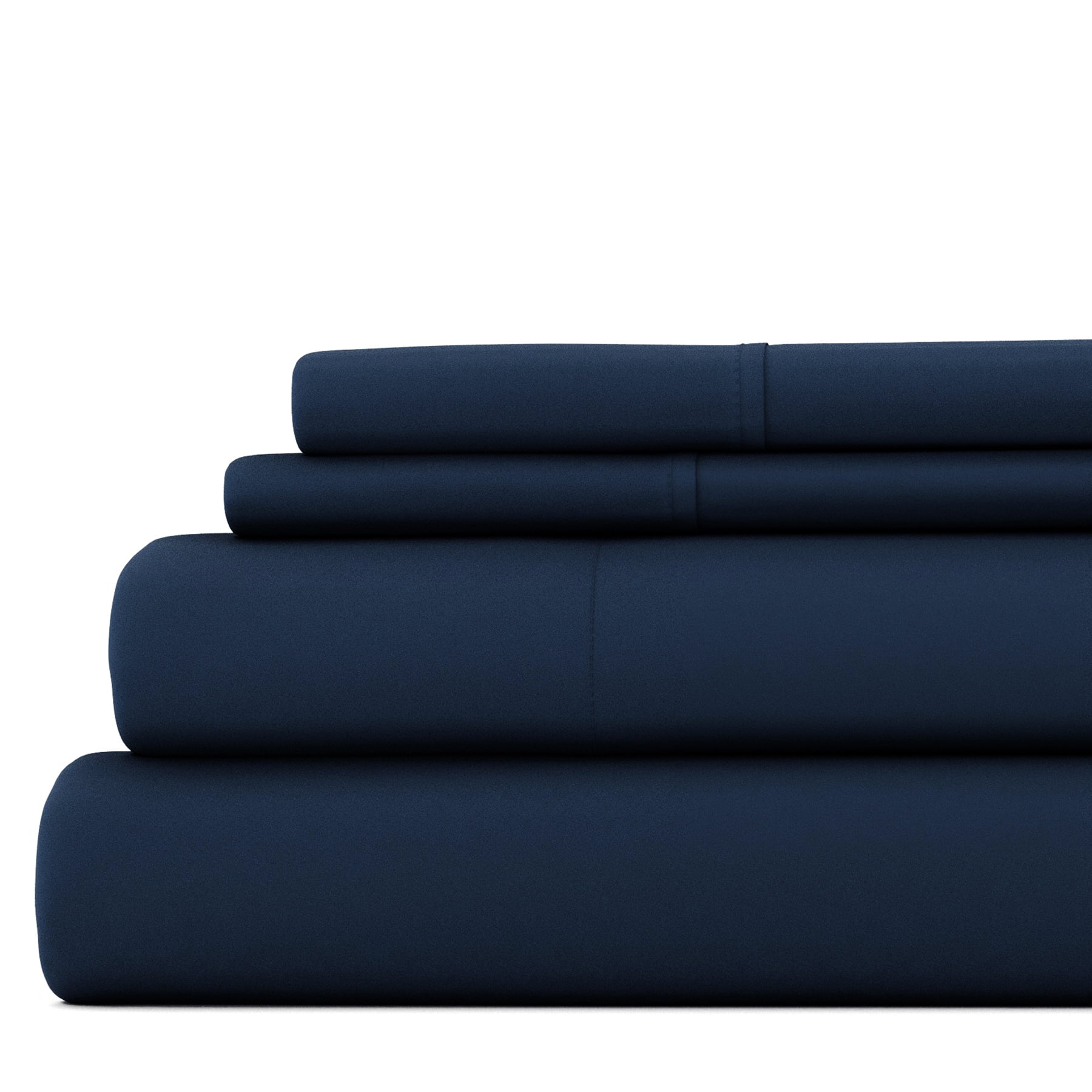 Cooling Sateen 4 Piece Solid Microfiber Bed Sheet Set, Navy, Queen - Luxury Bed Sheet Set with Deep Pockets - Default Title