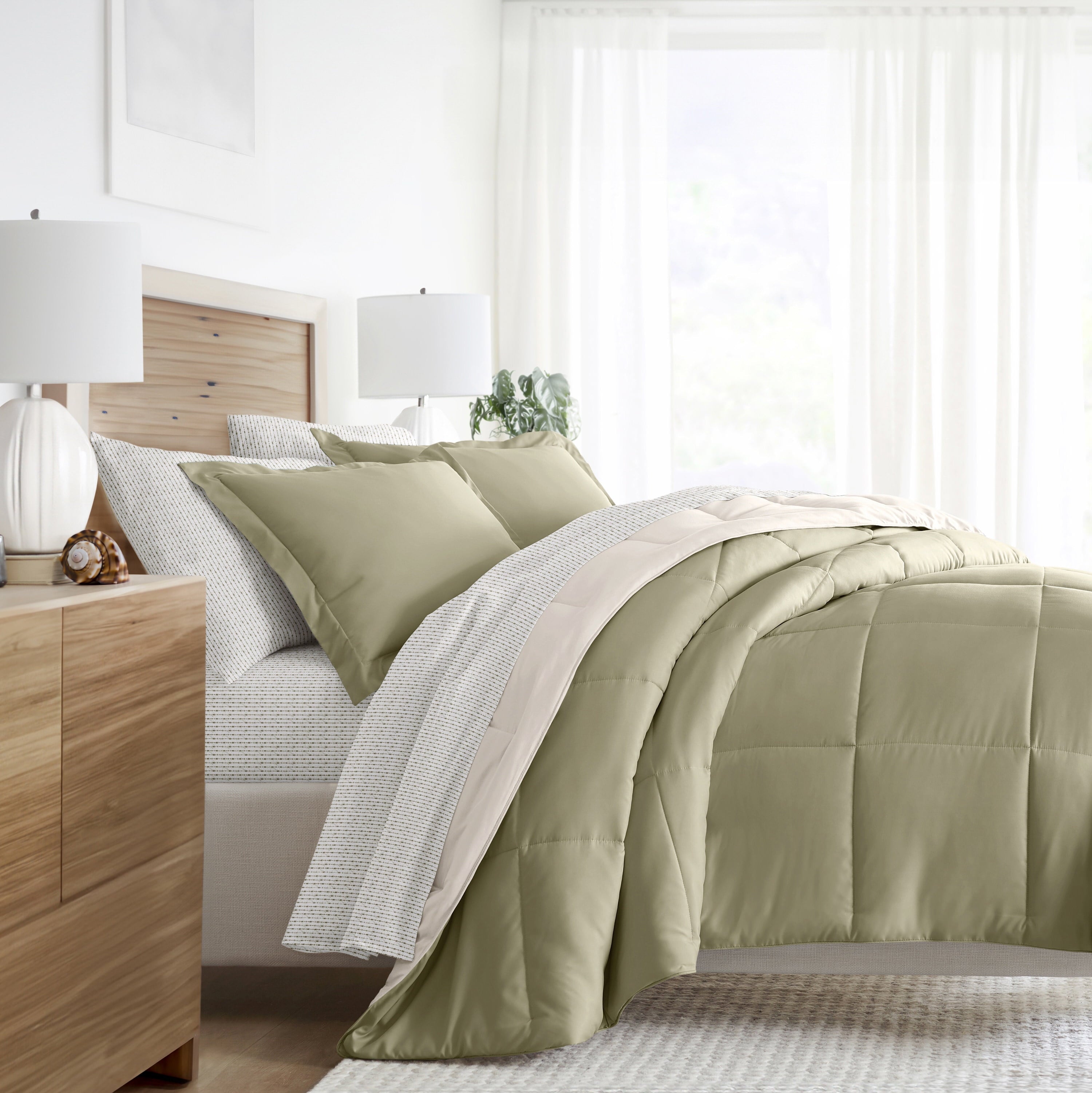 All-Season 5 Piece Bedding Bundle, Reversible Comforter and Patterned Sheet Set, Twin - Luxurious Quilted Duvet Cover Set - Default Title