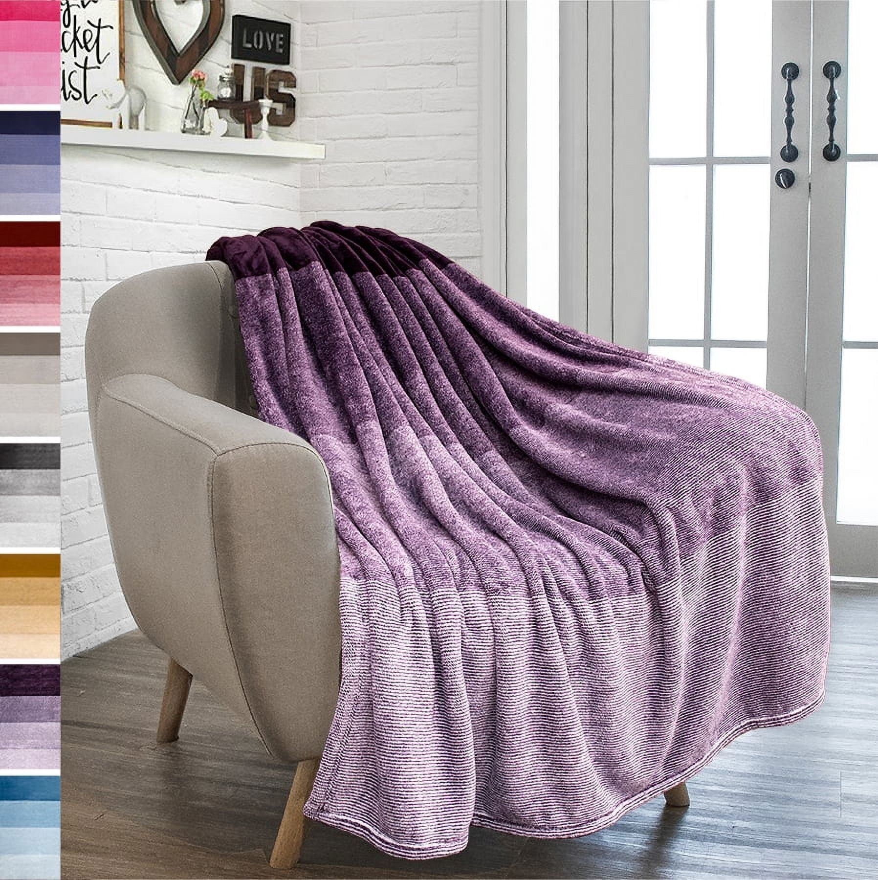 Reversible Sherpa Flannel Fleece Ombre Throw Blanket for Couch | Super Soft Cozy Microfiber Couch Blanket | Gradient Decorative Accent ... - Super Soft Reversible Sherpa Flannel Blanket - Default Title